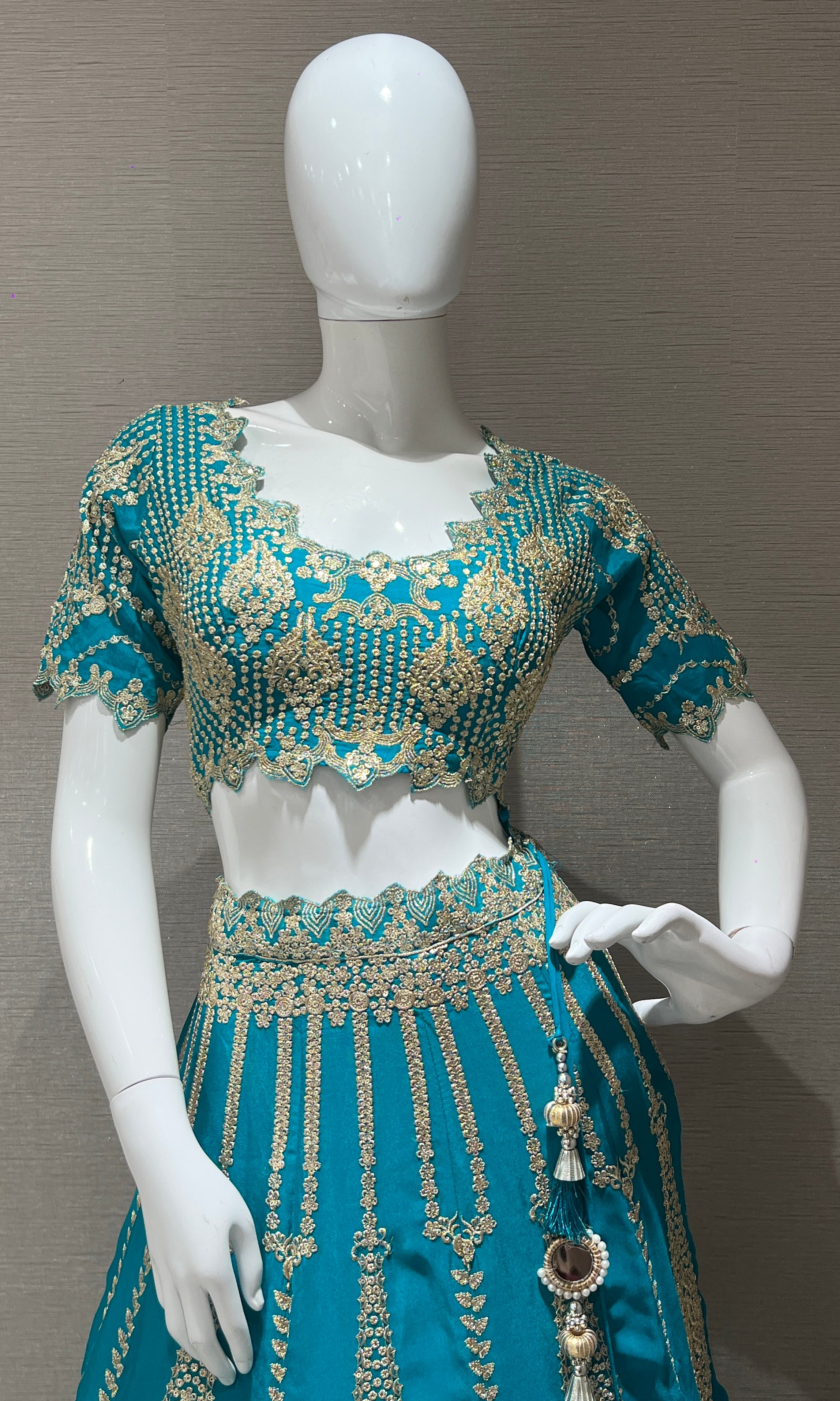 blue lehenga choli with intricate embroidery