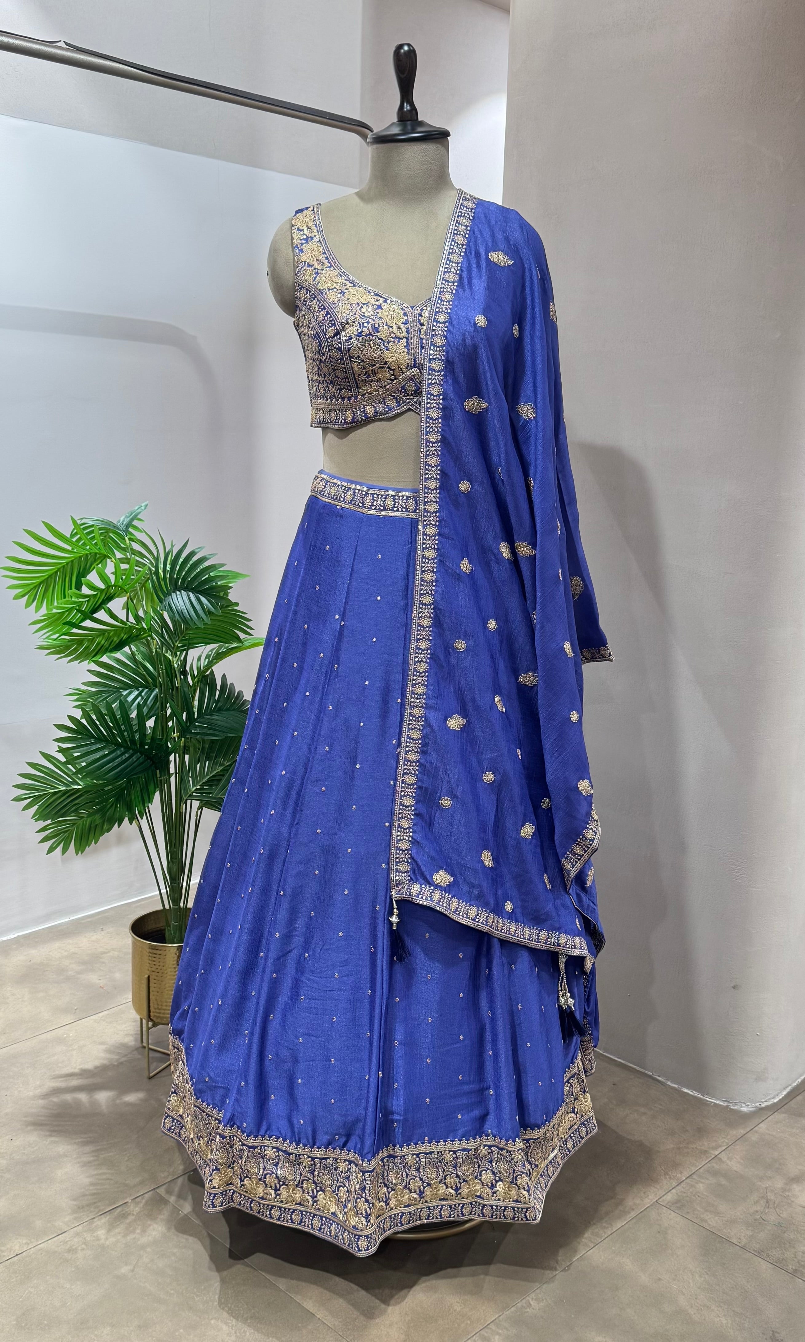Blue EMBROIDERED LEHENGA WITH FLORAL MOTIF DUPATTA