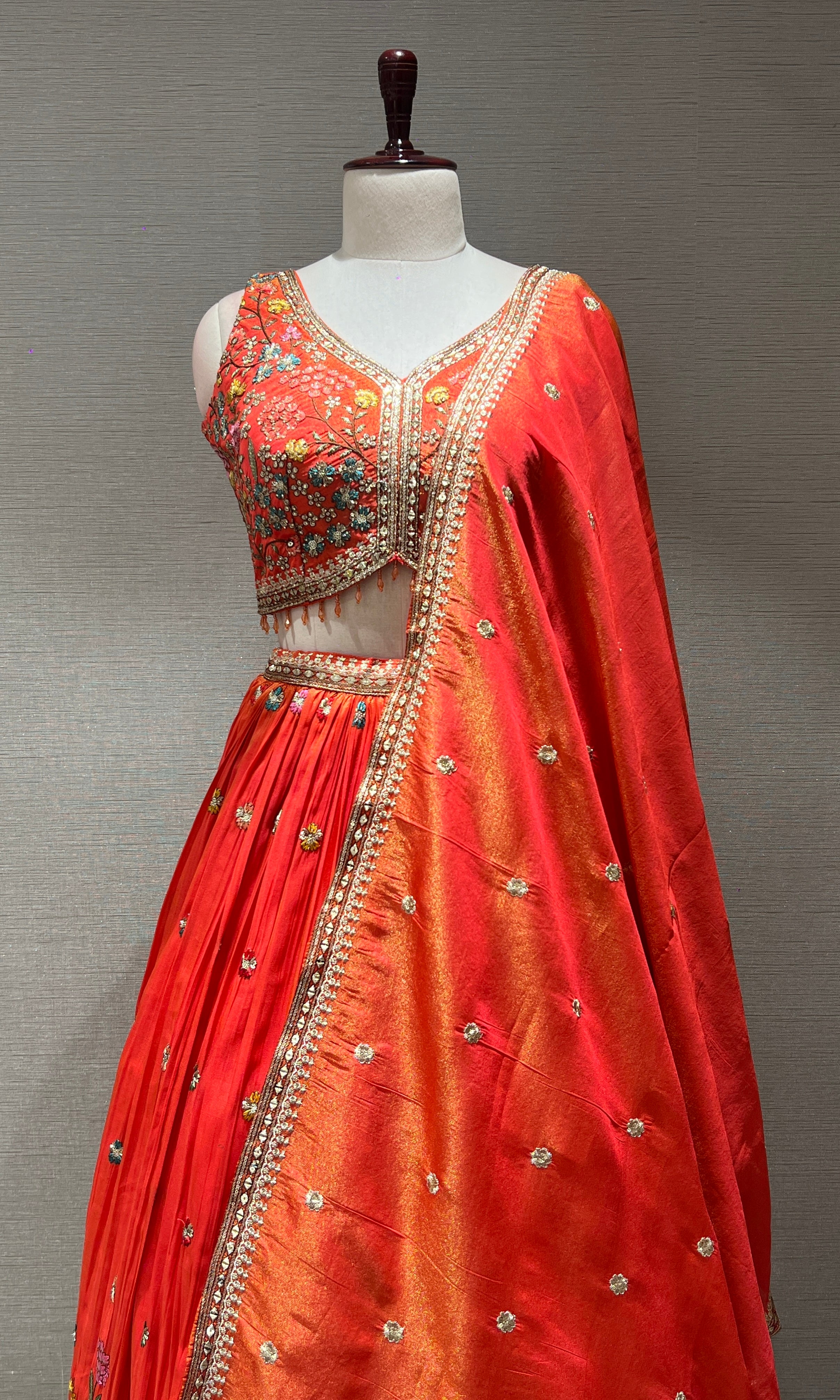 Orange golden floral embroidered Lehenga