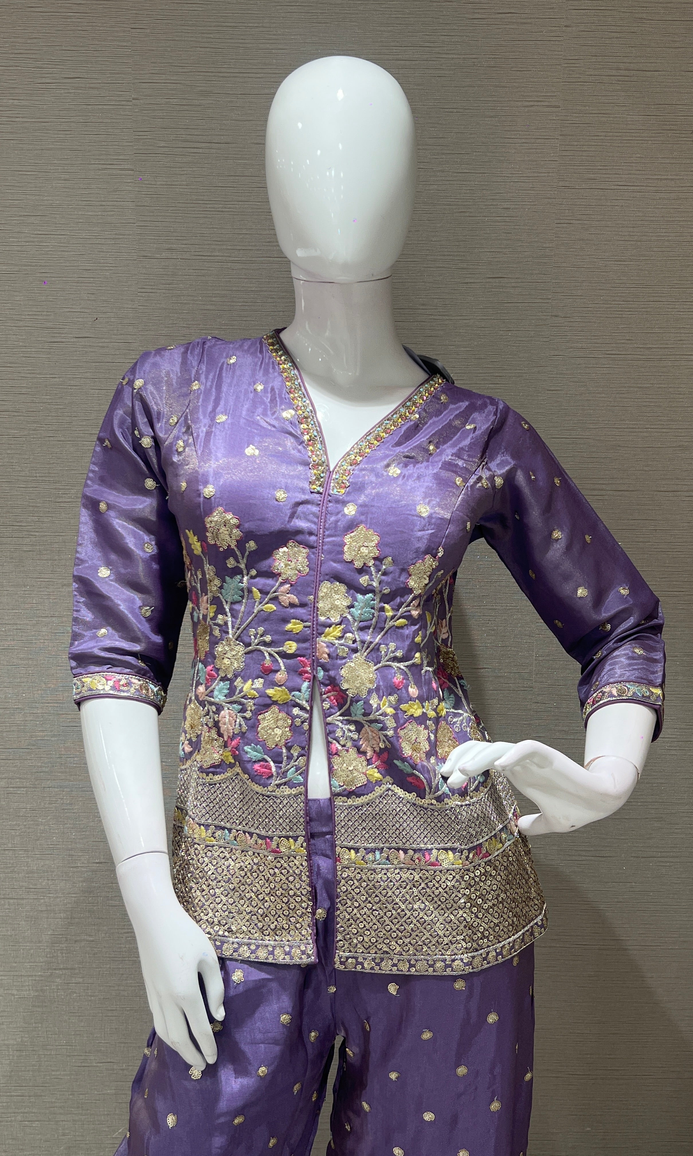 Light Purple Floral Embroidered Palazzo set