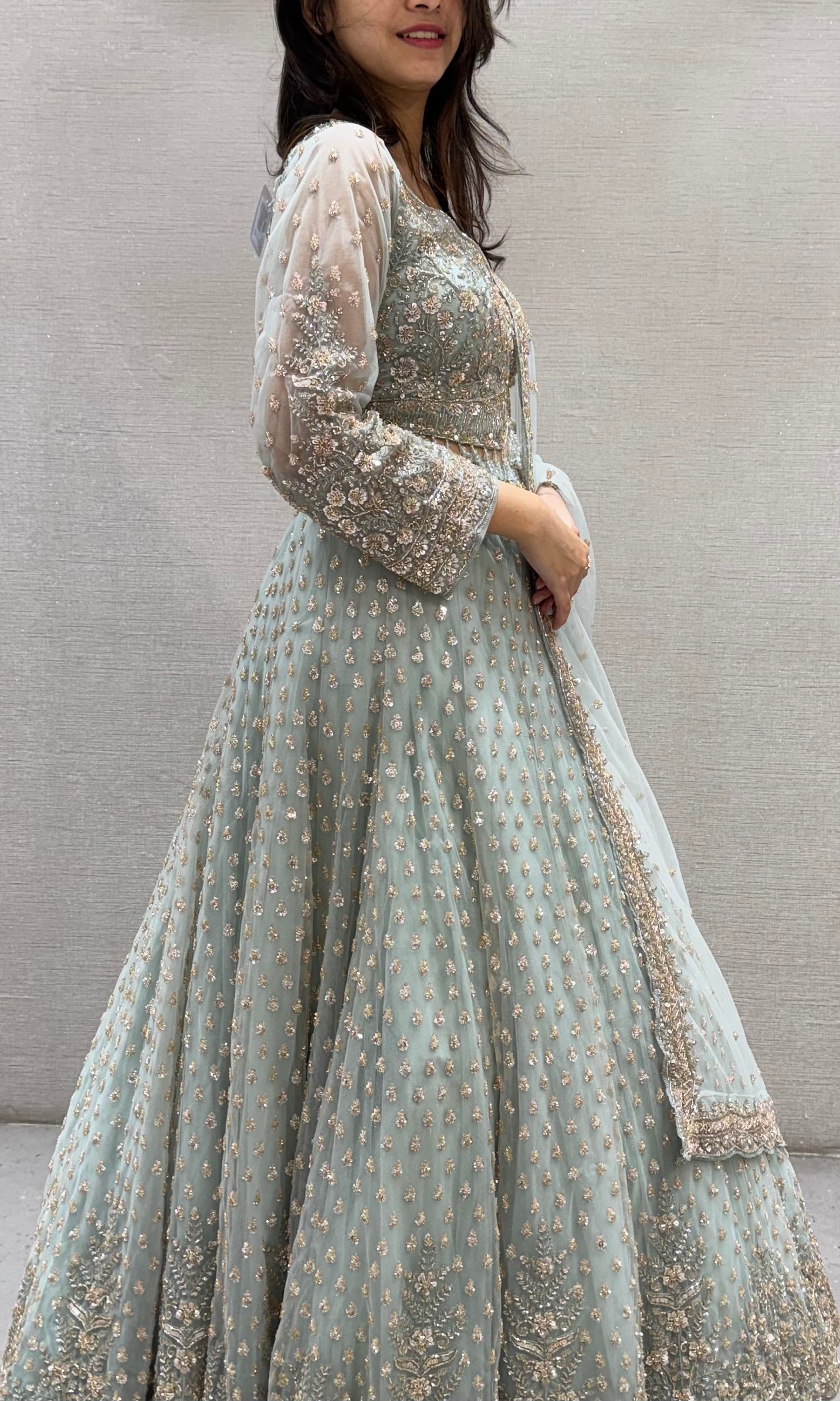 Green intricate embroidered Lehenga