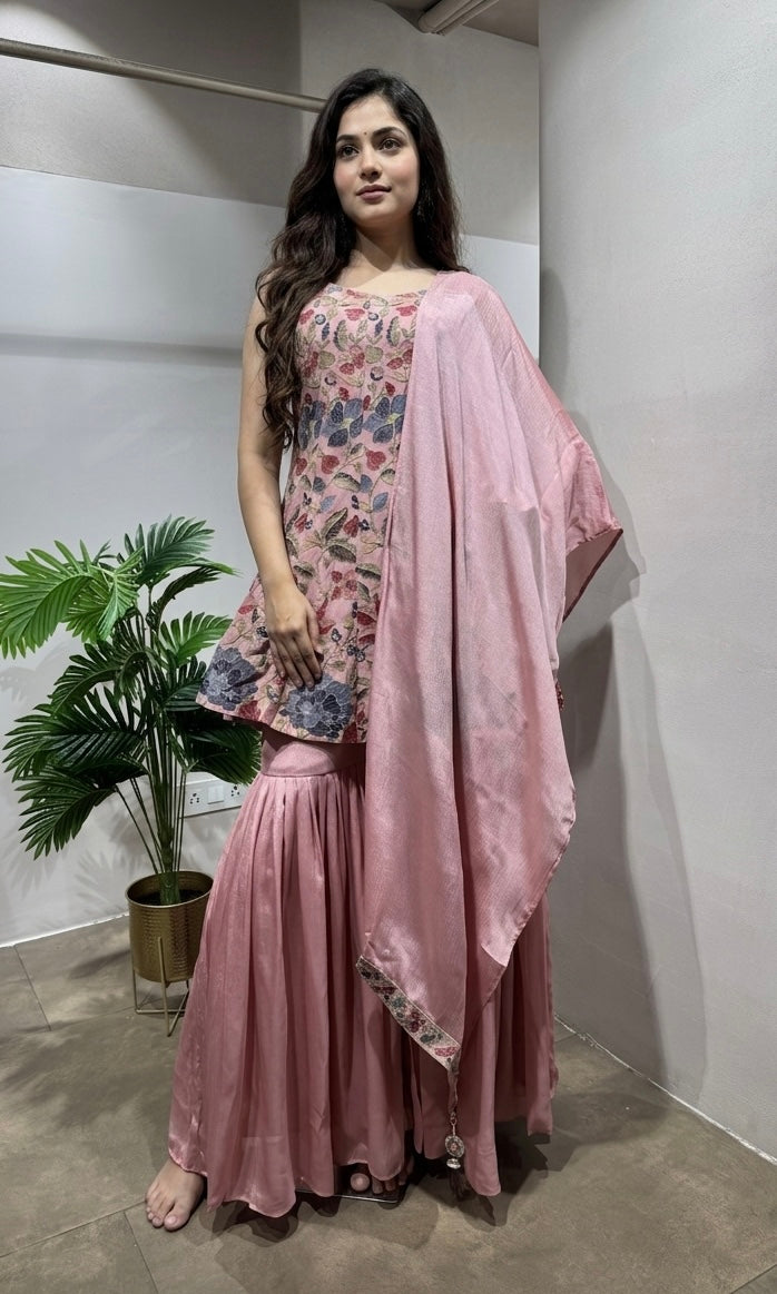 PINK floral embroidered Sharara with dupatta