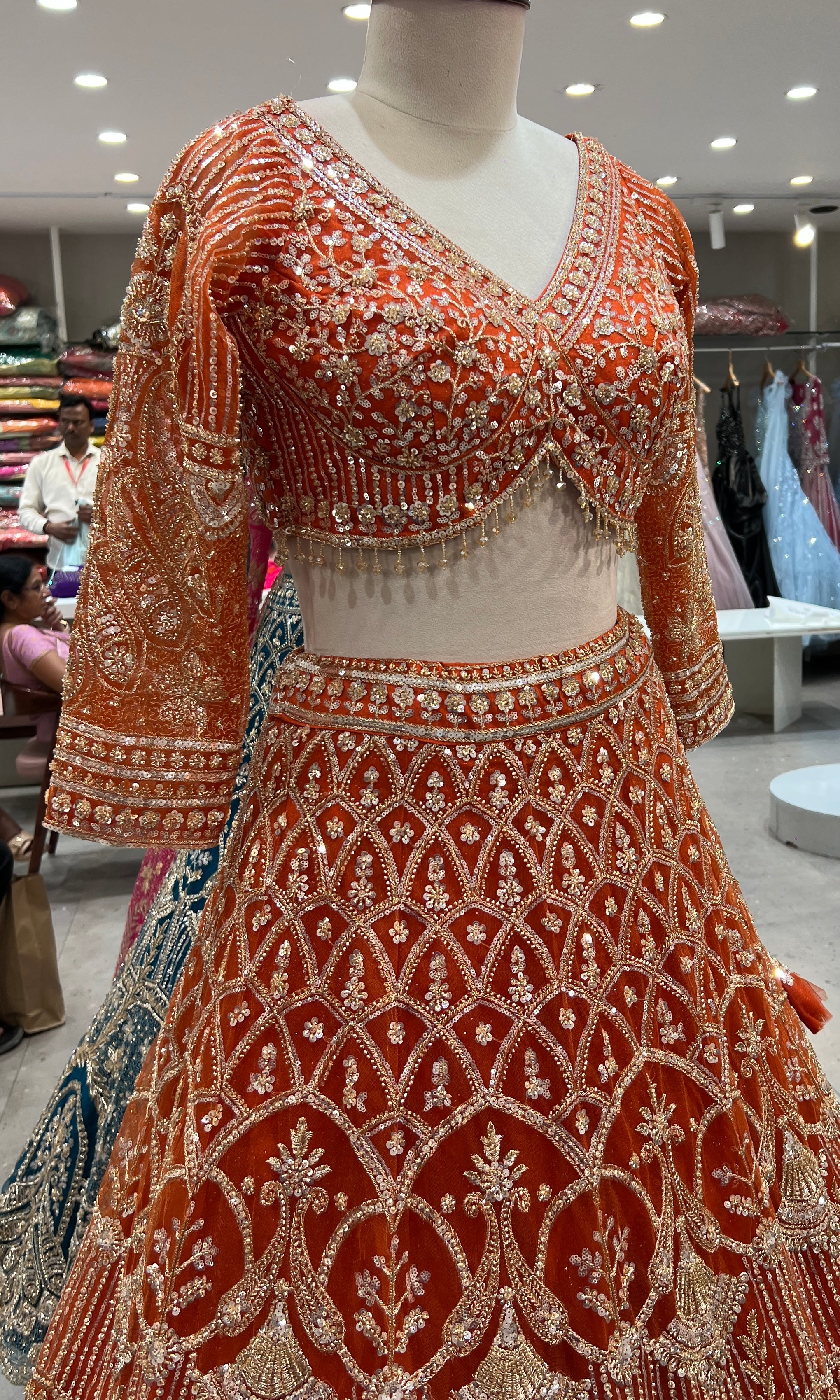 Orange GOLDEN EMBROIDERY Lehenga