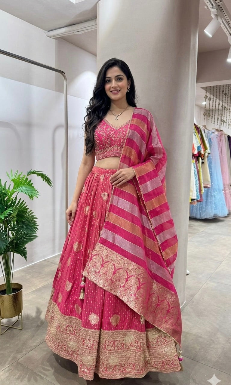 PINK Banarasi Gold EMBROIDERED LEHENGA
