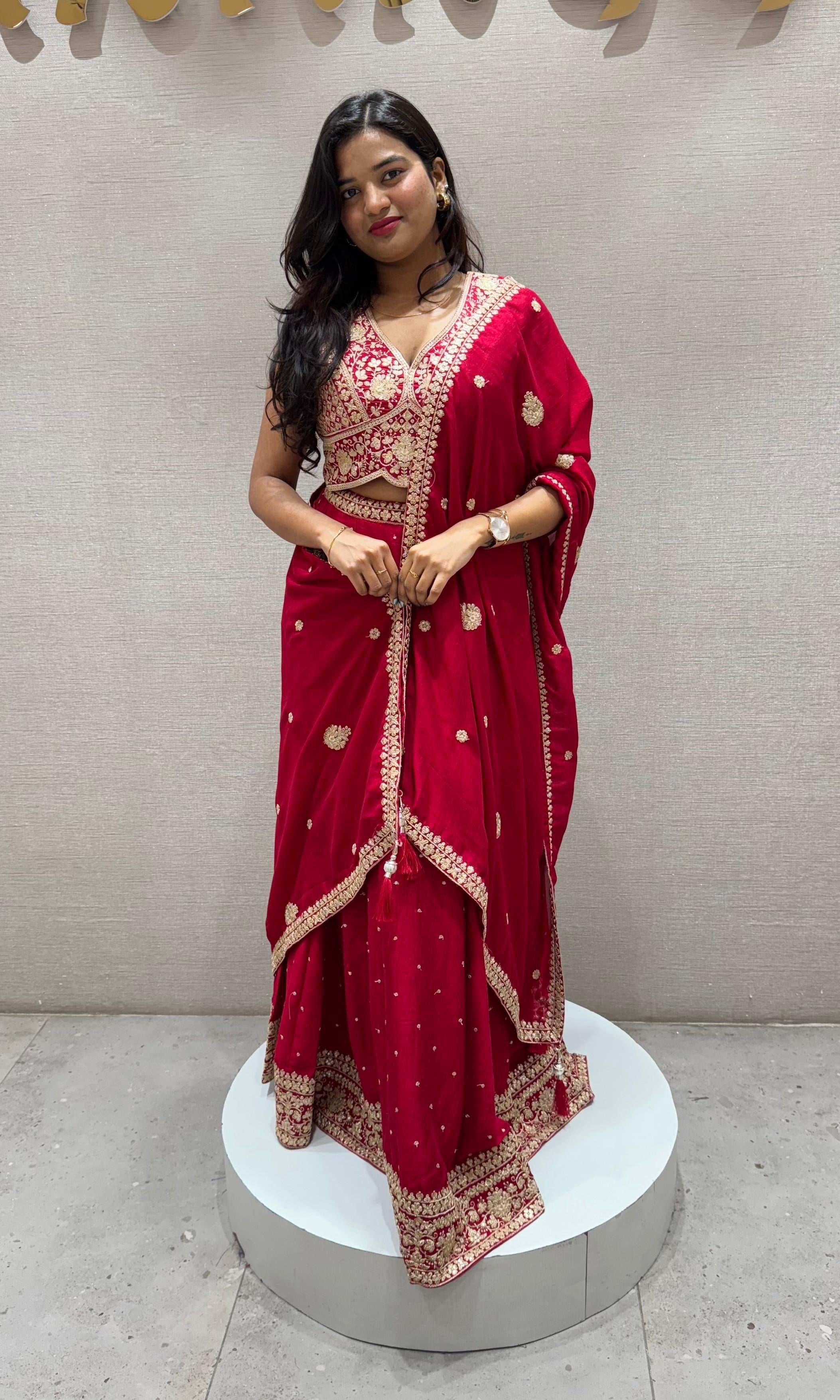 Rani pink golden embroidered Lehenga