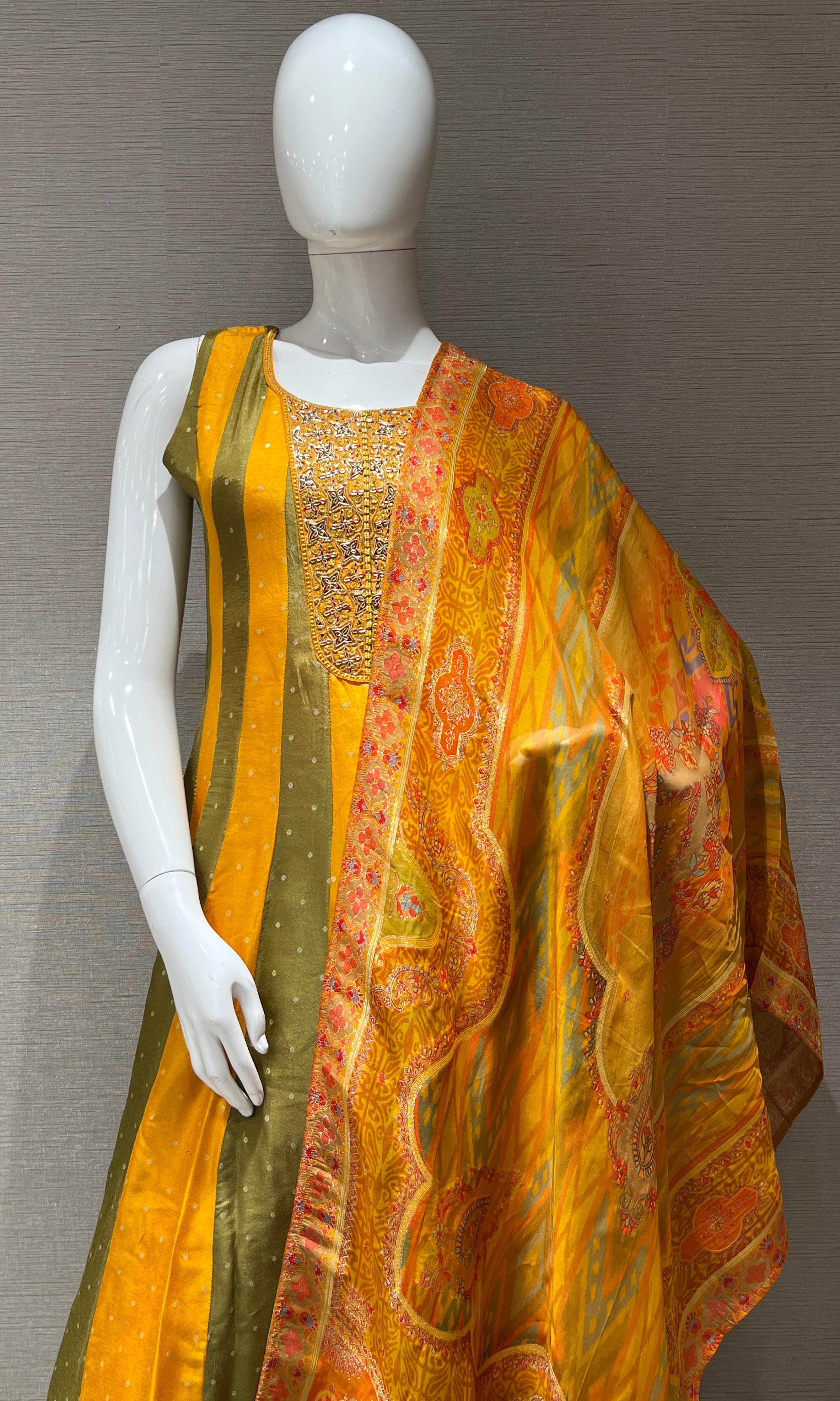 Yellow Embroidered Anarkali with Contrast Dupatta