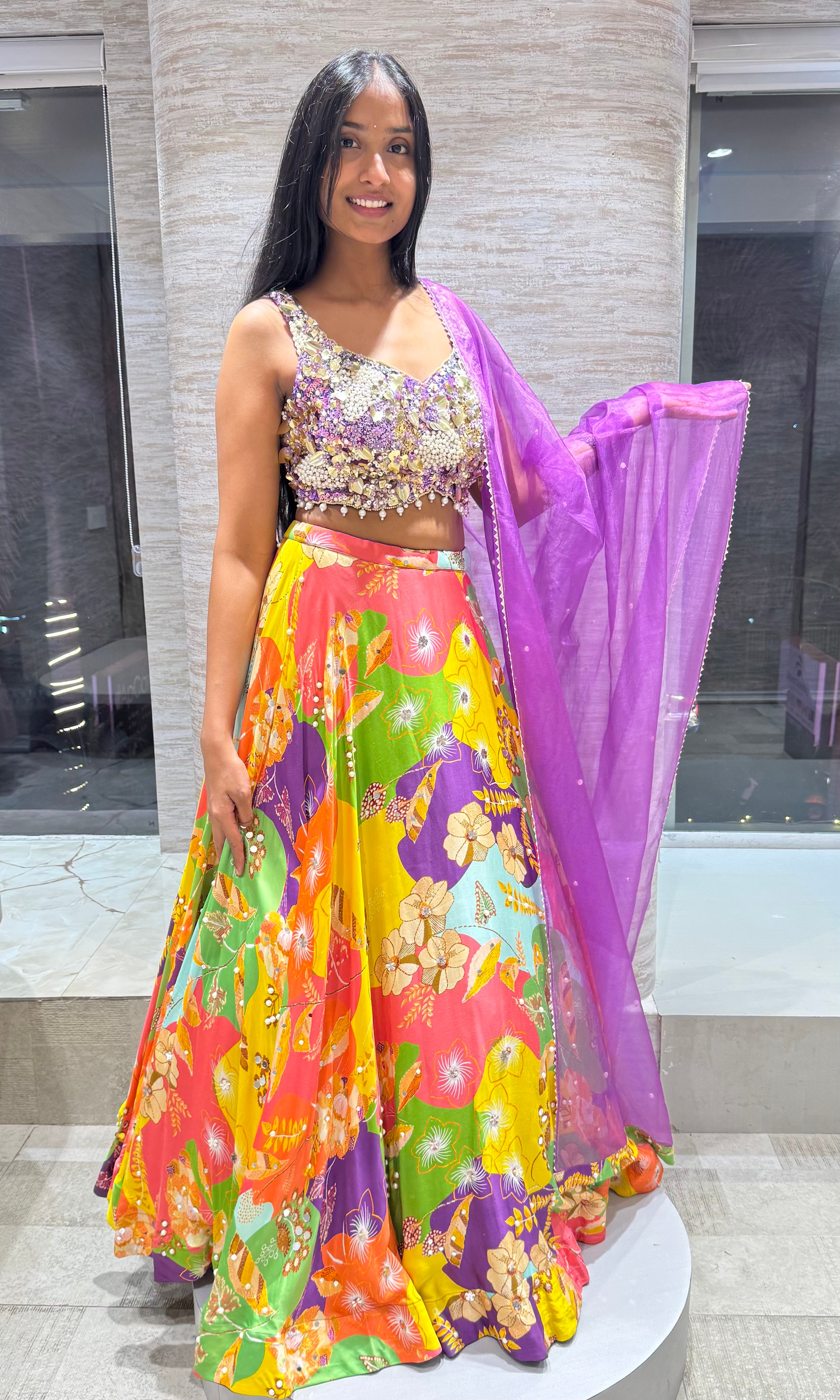 Purple multi colour floral Lehenga