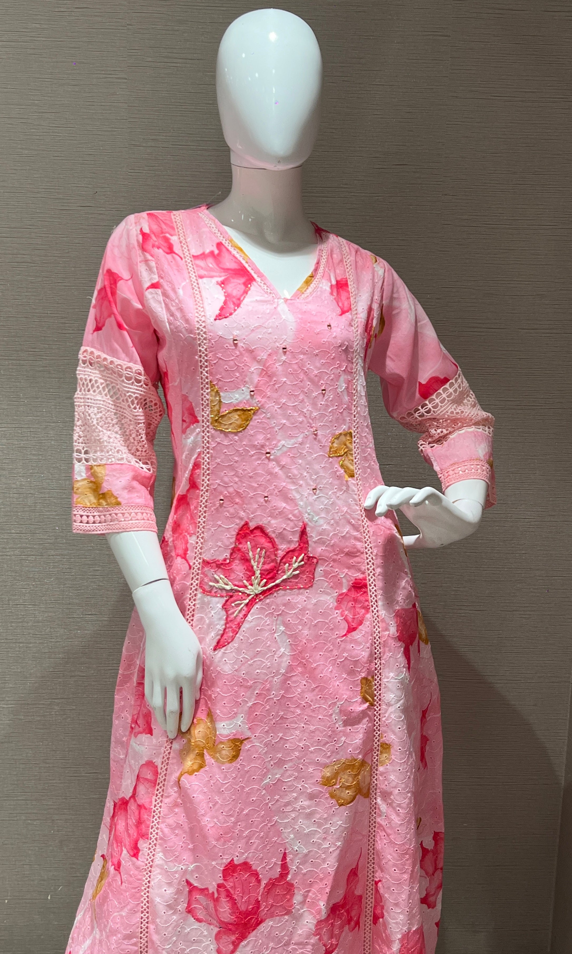 lotus pink floral kurta with wide leg pants