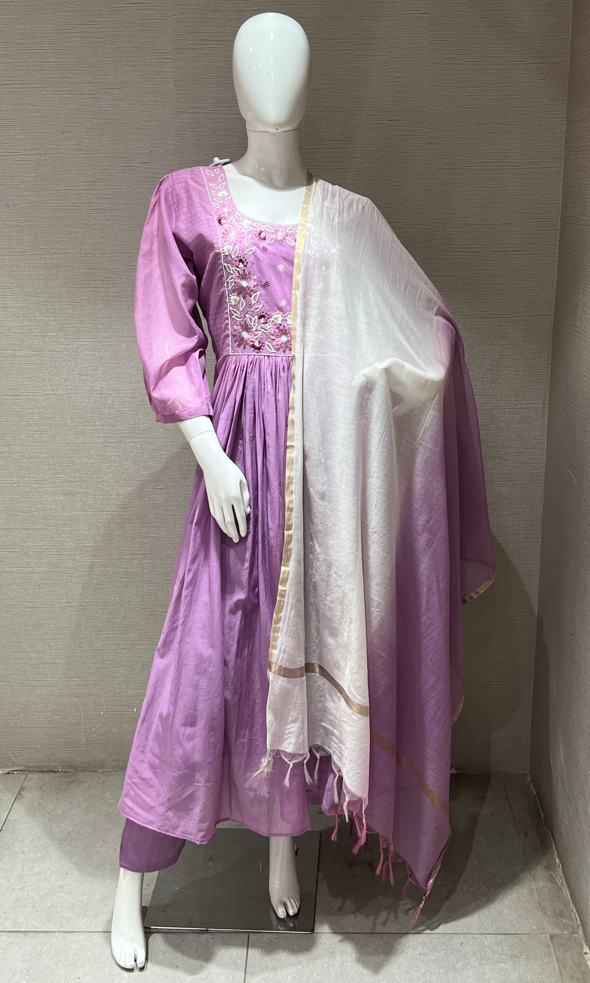 Purple Mul Chanderi kurta set