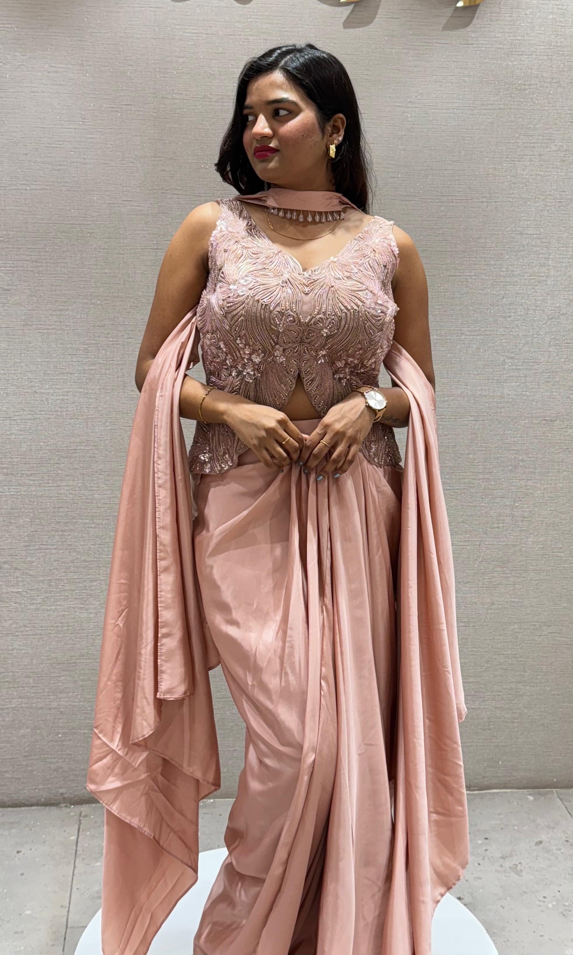 Baby pink PEPLUM SKIRT WITH CAPE