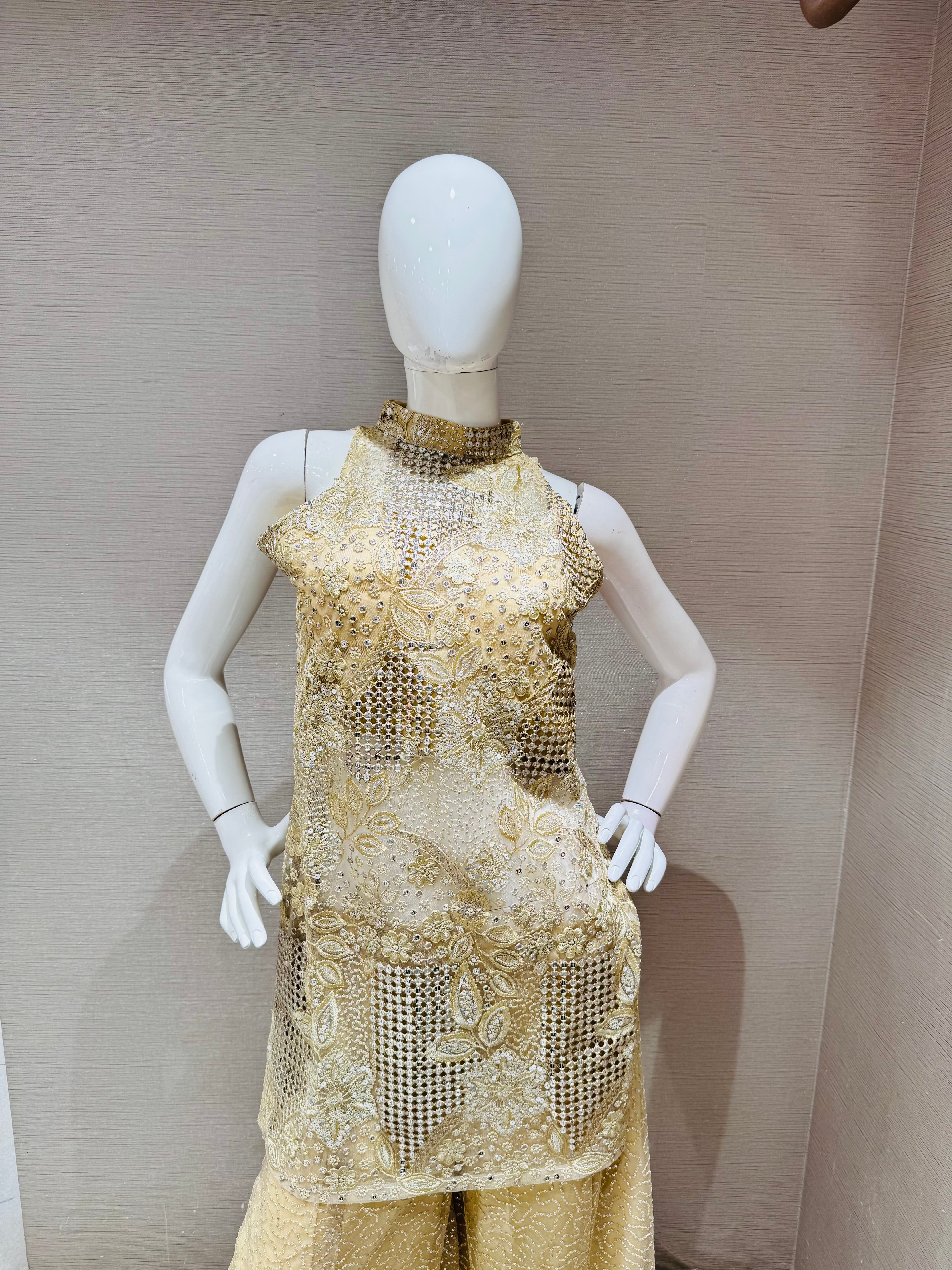 Gold Crystal Embroidered Sharara Set
