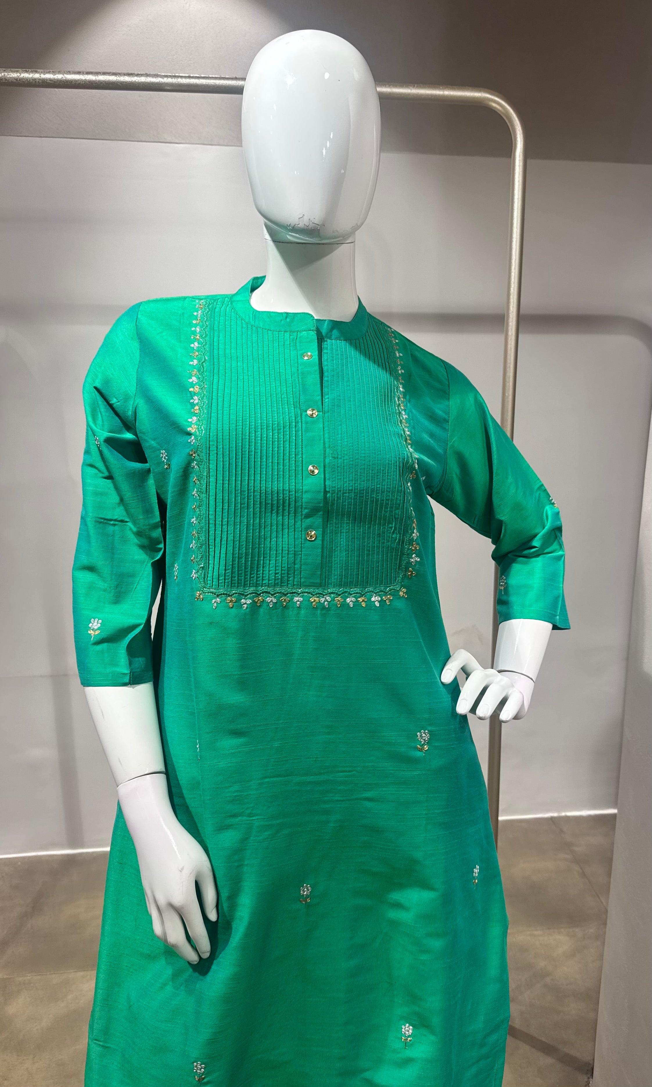 Green Chanderi Silk Kurta Set with Dupatta