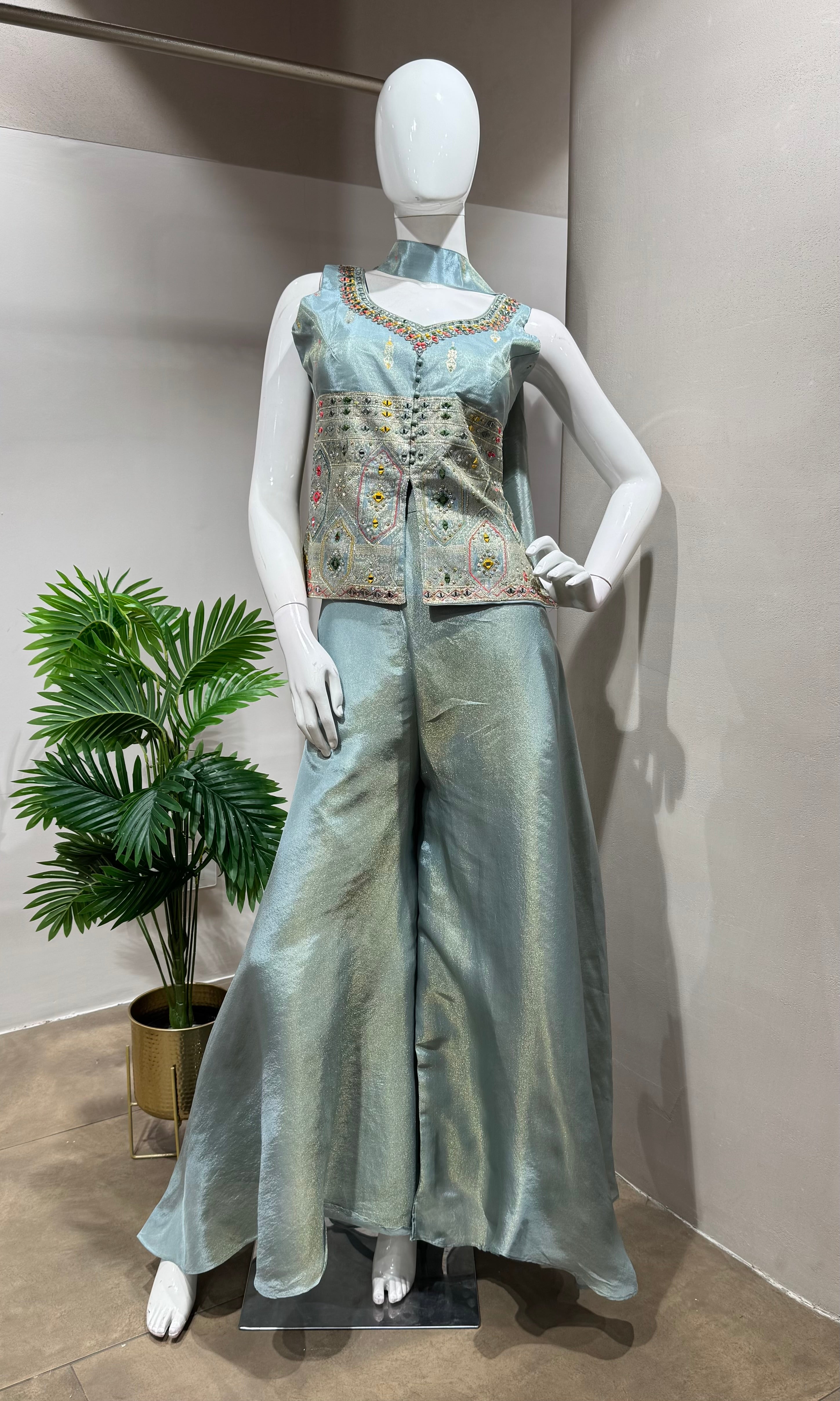 LIGHT BLUE Peplum Top with Palazzo Pants