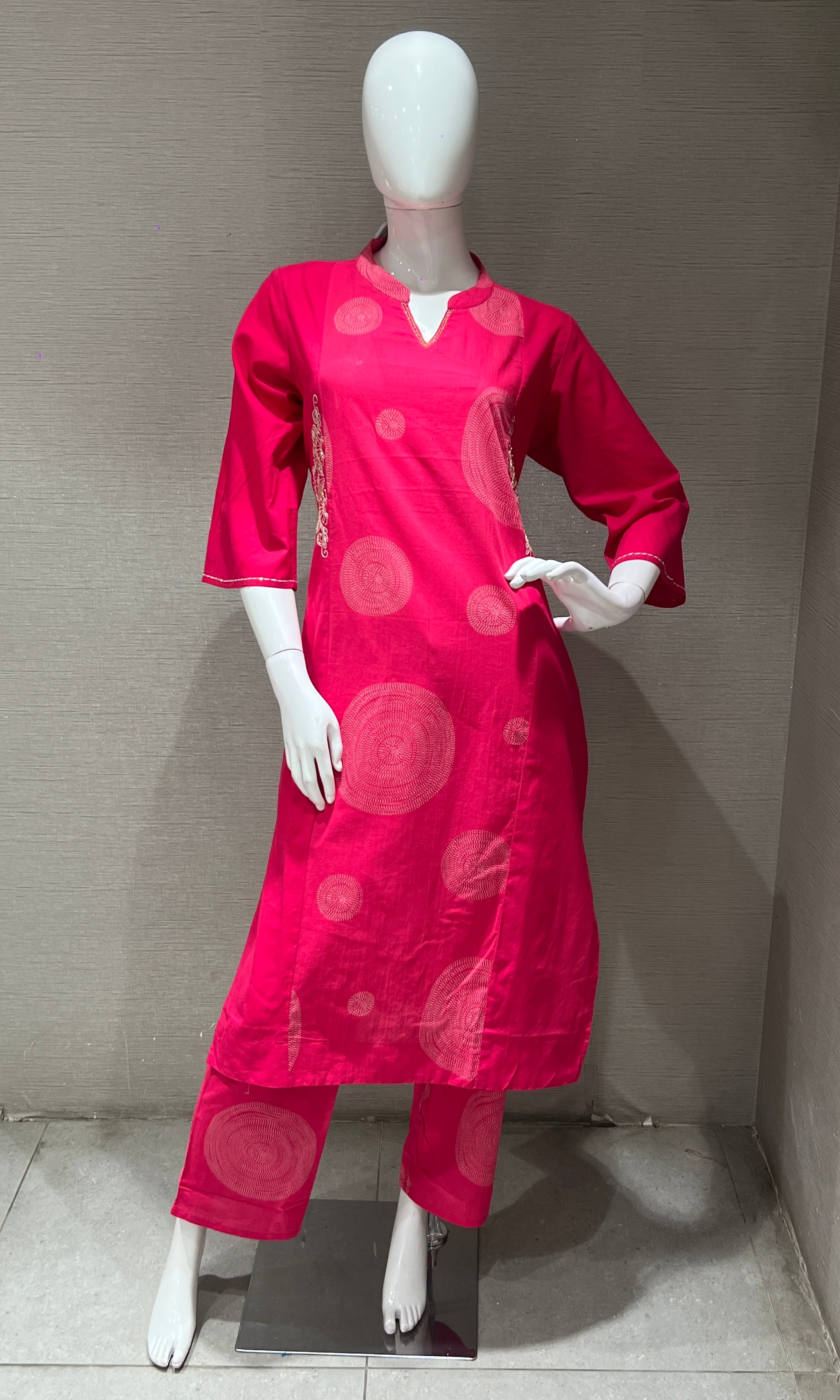 Rani Pink Bandhini Print Kurta Set
