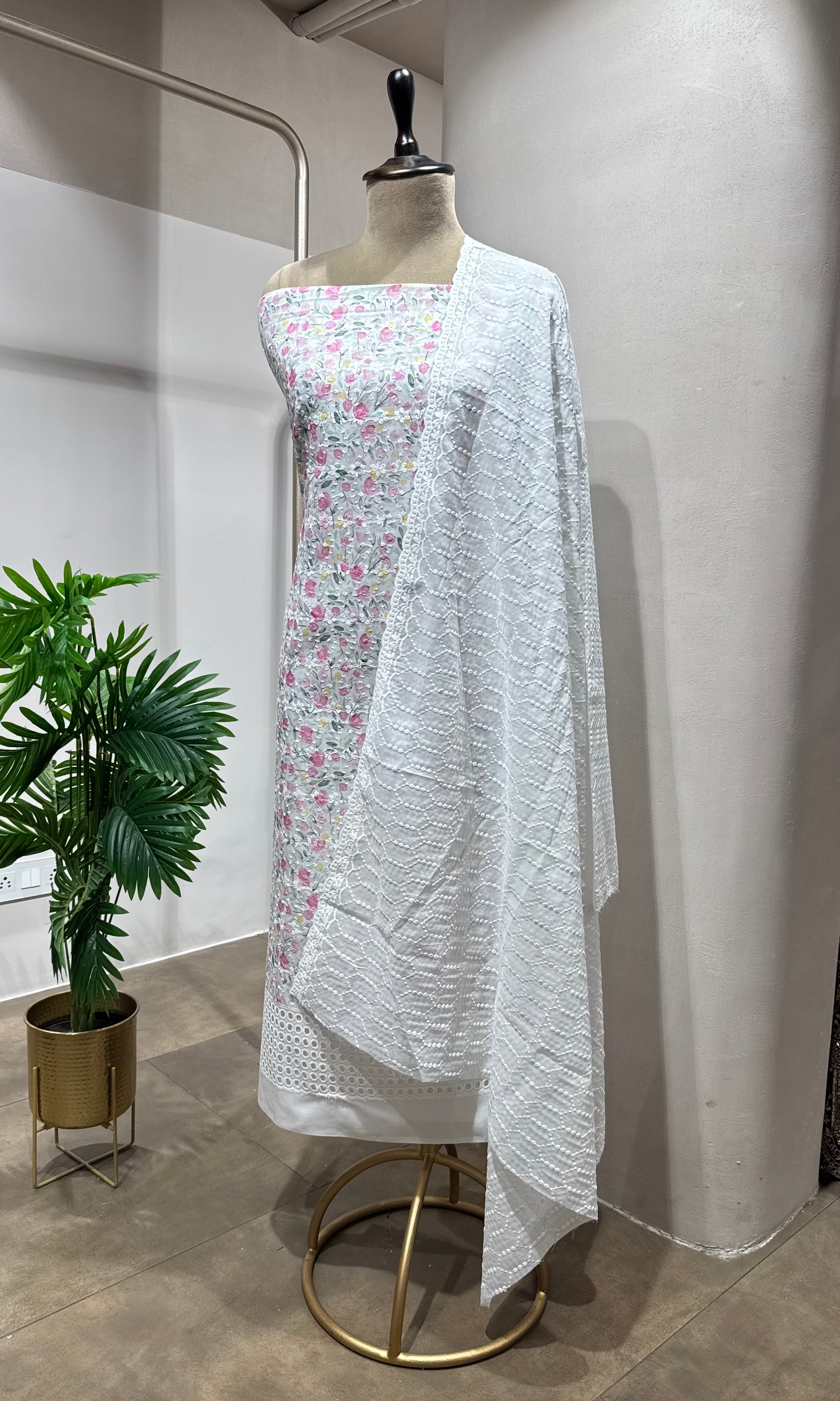 PINK Floral Embroidered DRESS MATERIAL