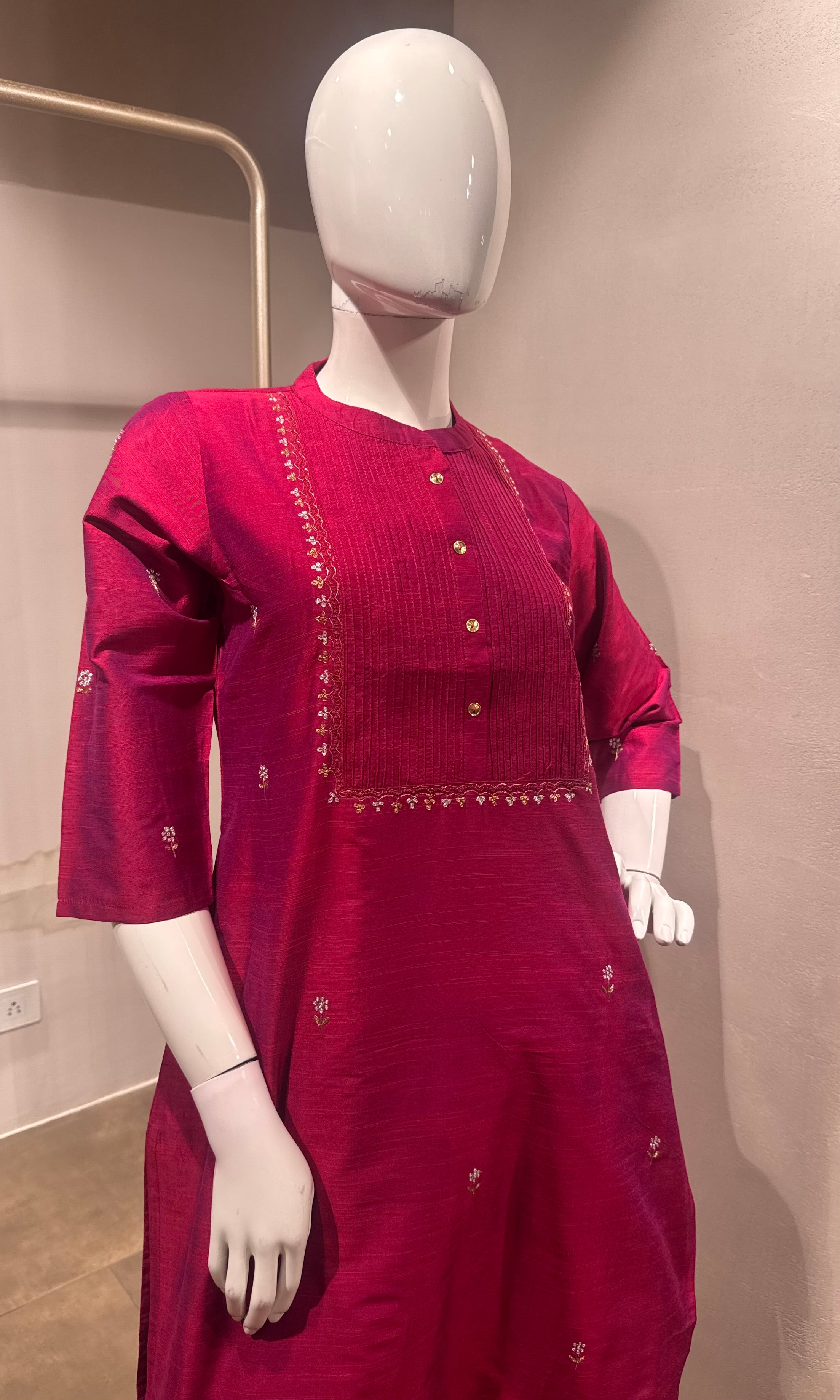 Pink Straight Kurta set with Banarasi Border Dupatta