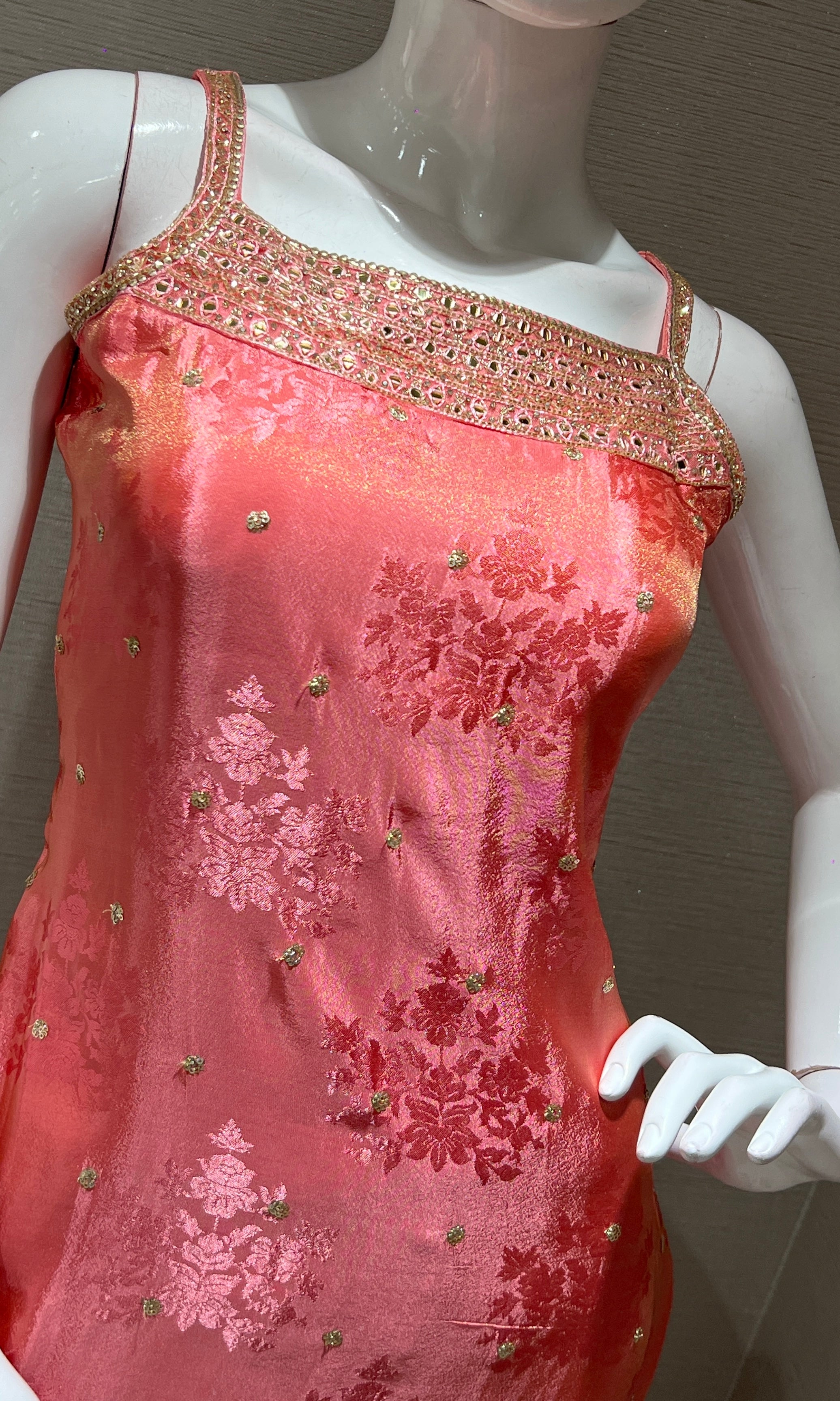 Baby pink and Gold Embroidered kurta set