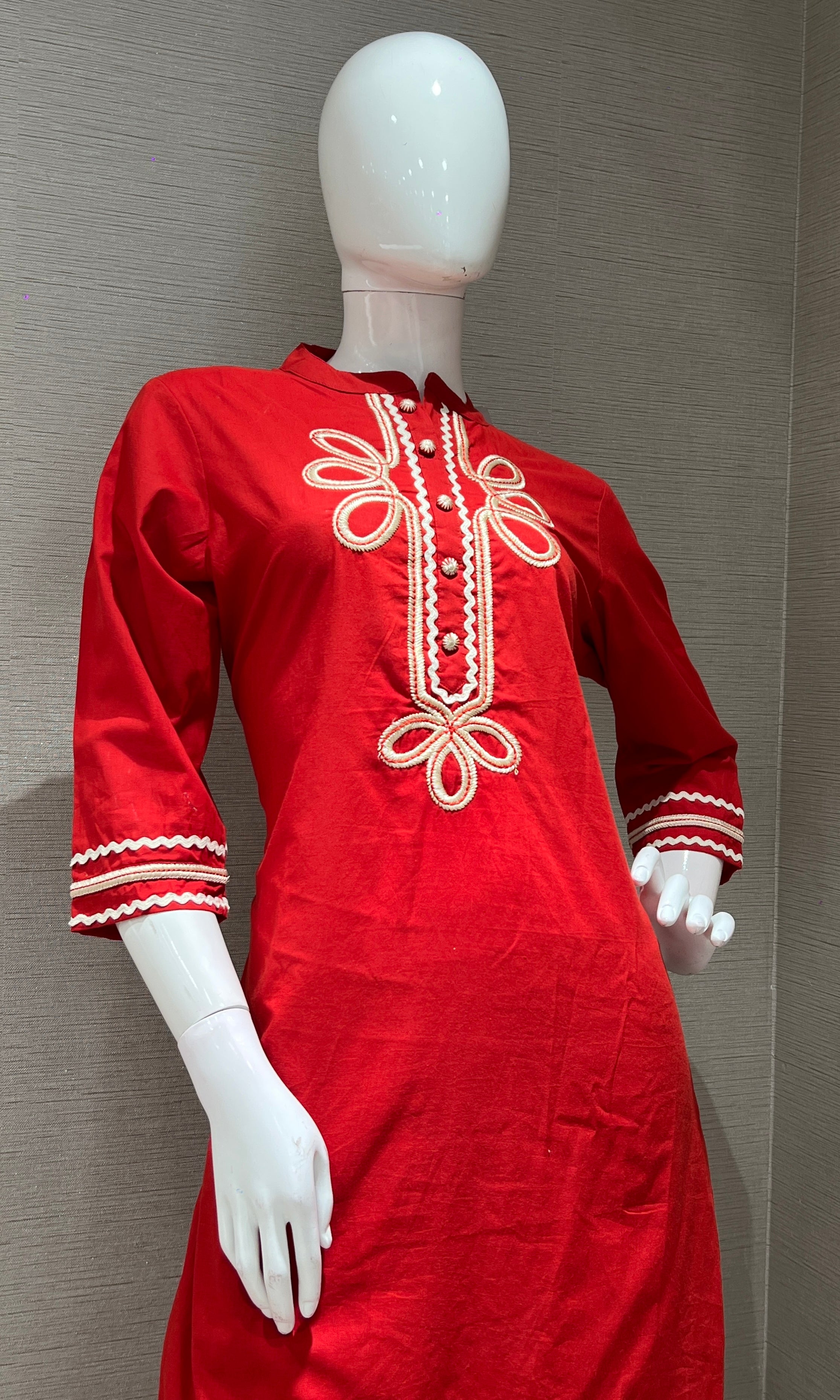 Red FLORAL KURTA SET WITH palazzo PANTS