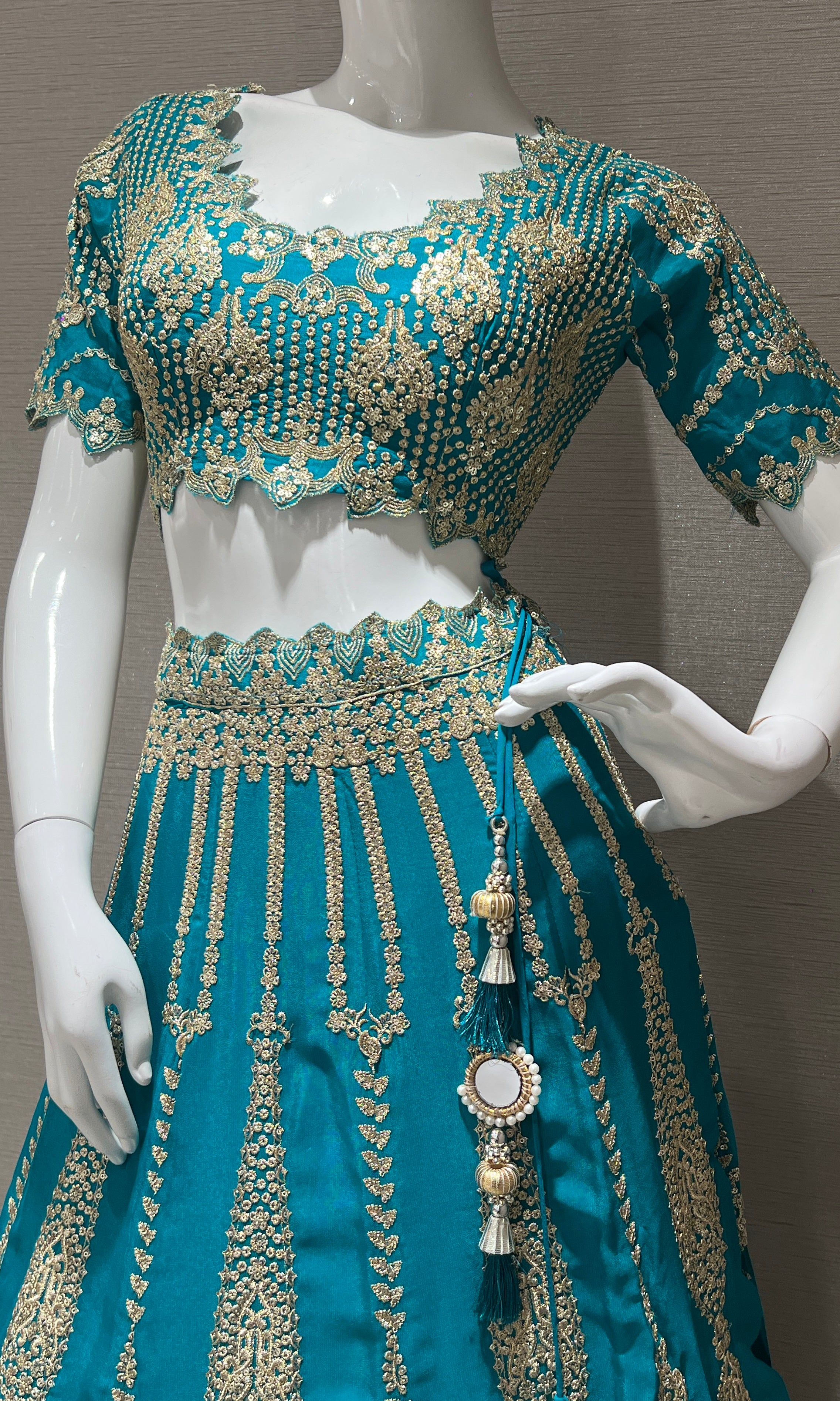 blue lehenga choli with intricate embroidery
