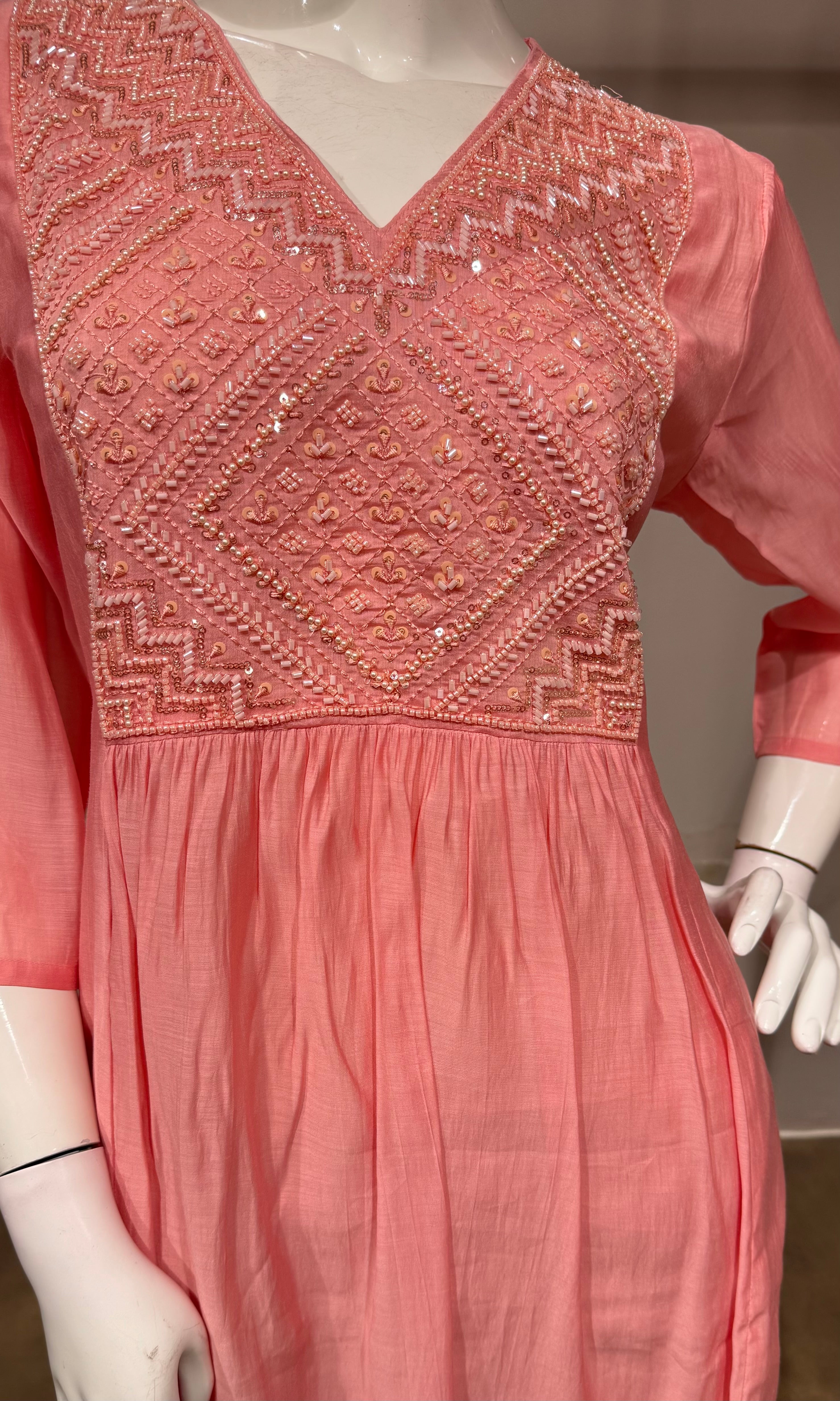 blush pink mul chanderi kurta set