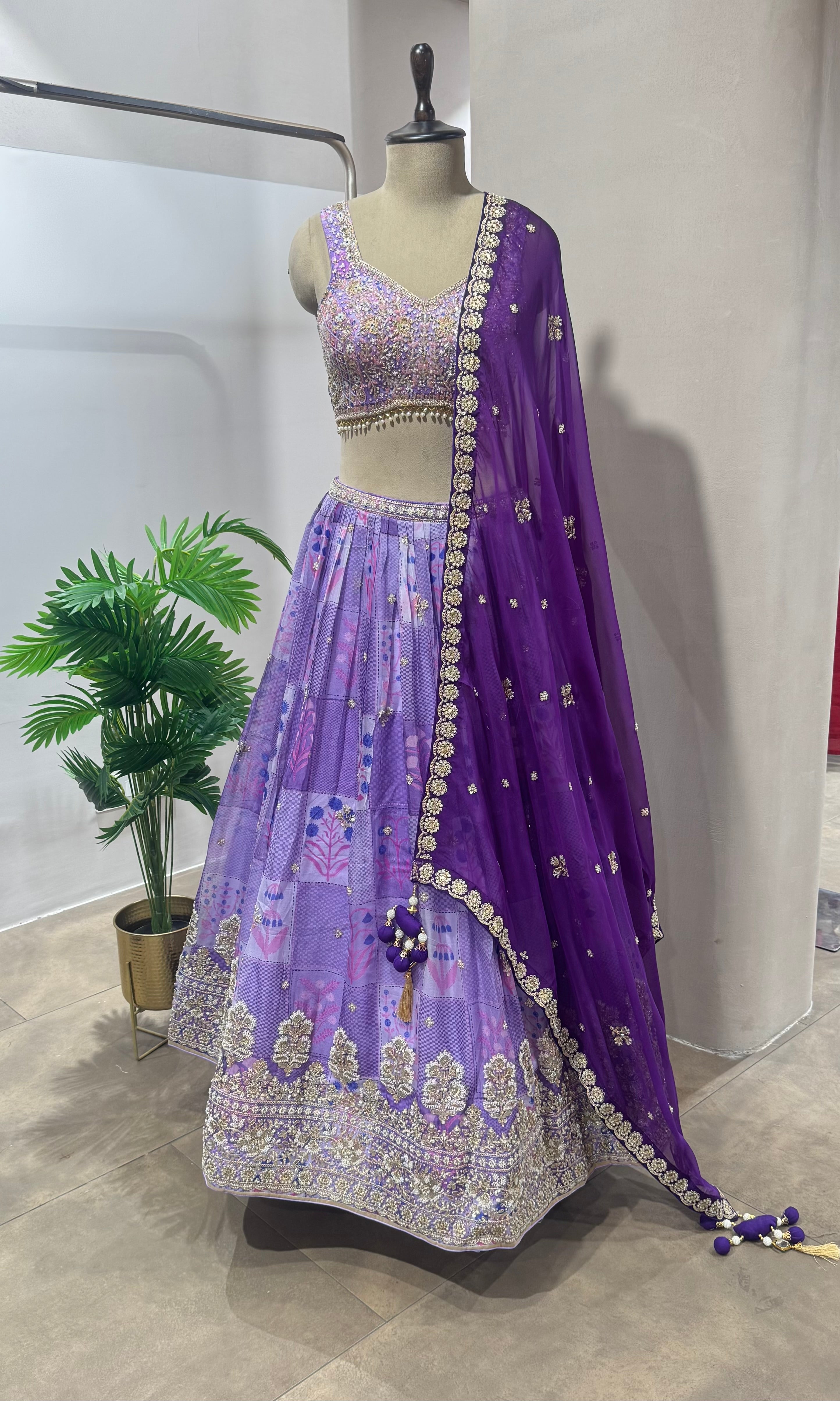 VIOLET EMBROIDERED LEHENGA WTH CORSET BLOUSE