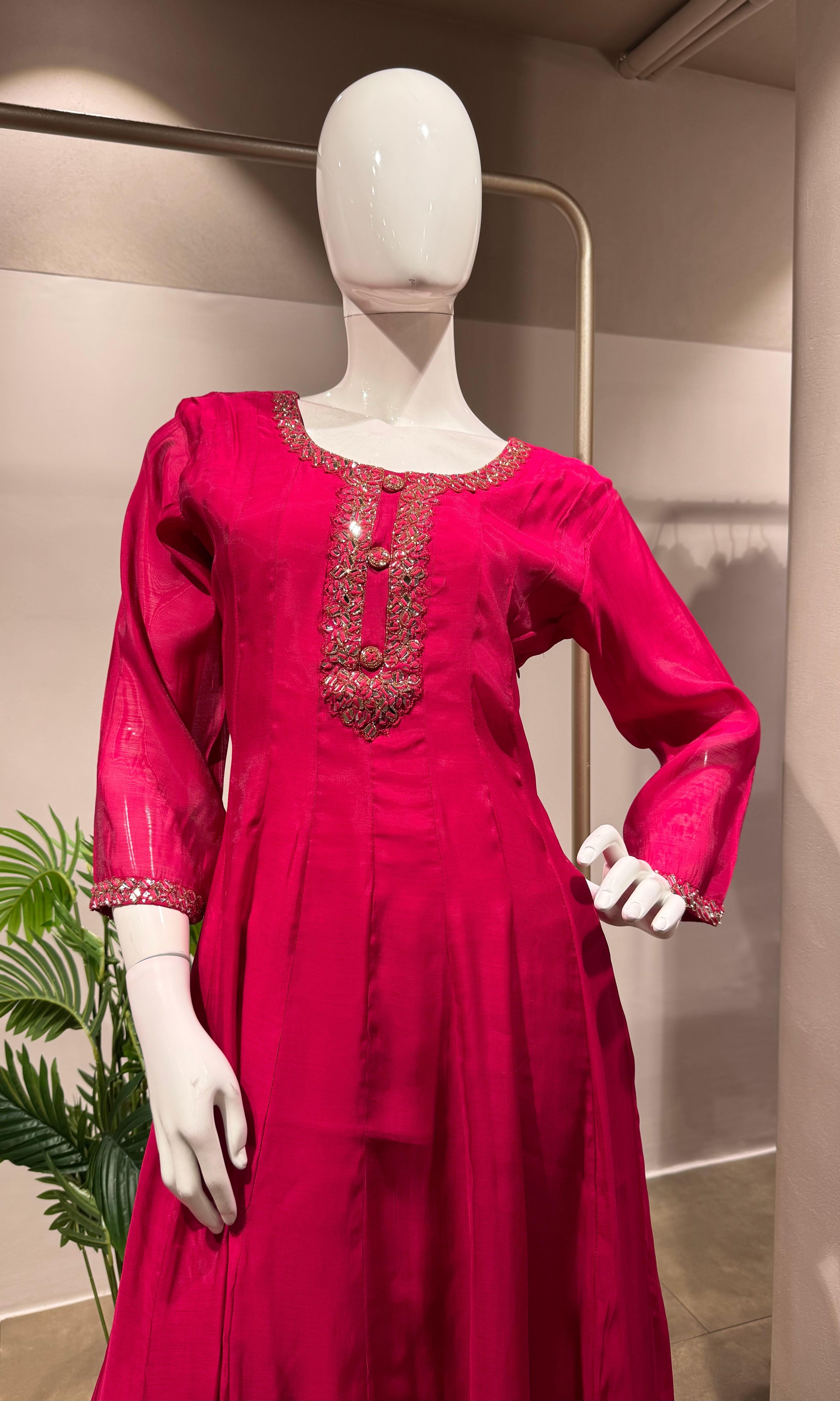 PINK Embroidered Silk Kurta with Dupatta