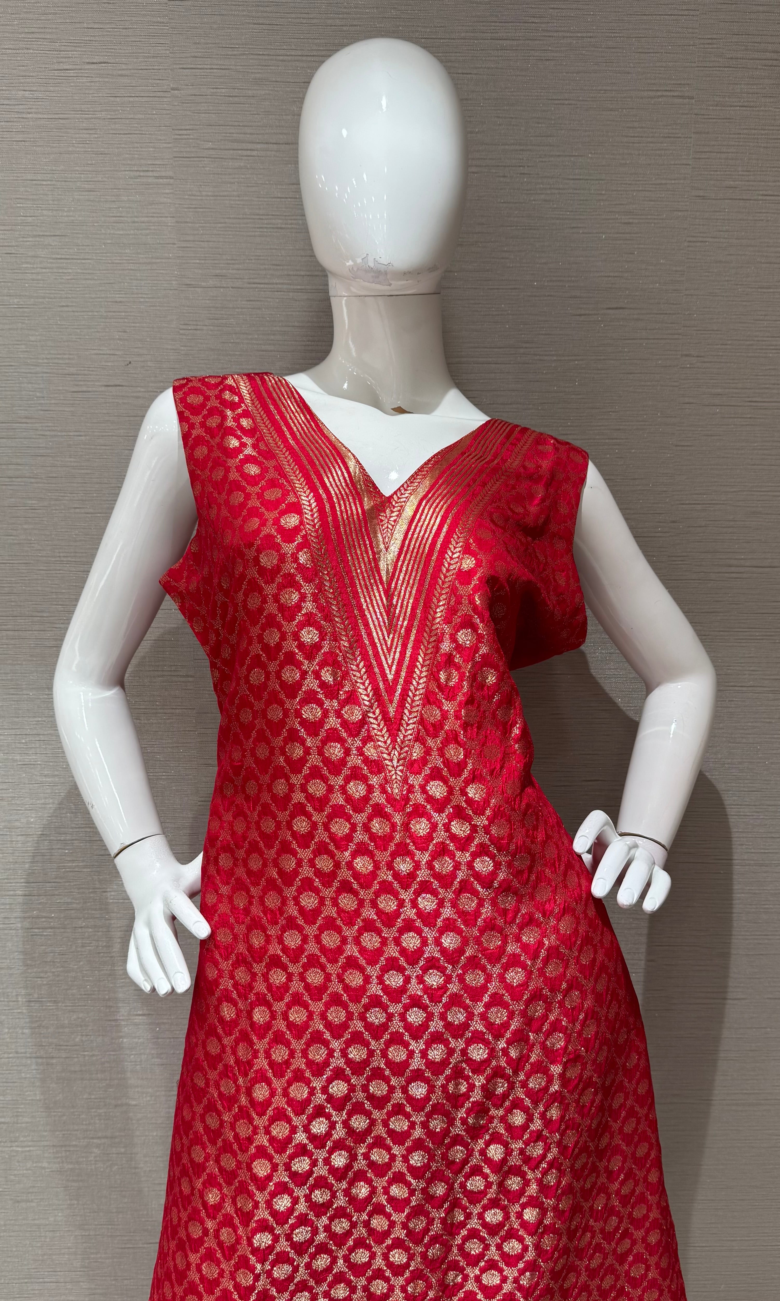 Red Kurta Set with Gold Zari Embroidery