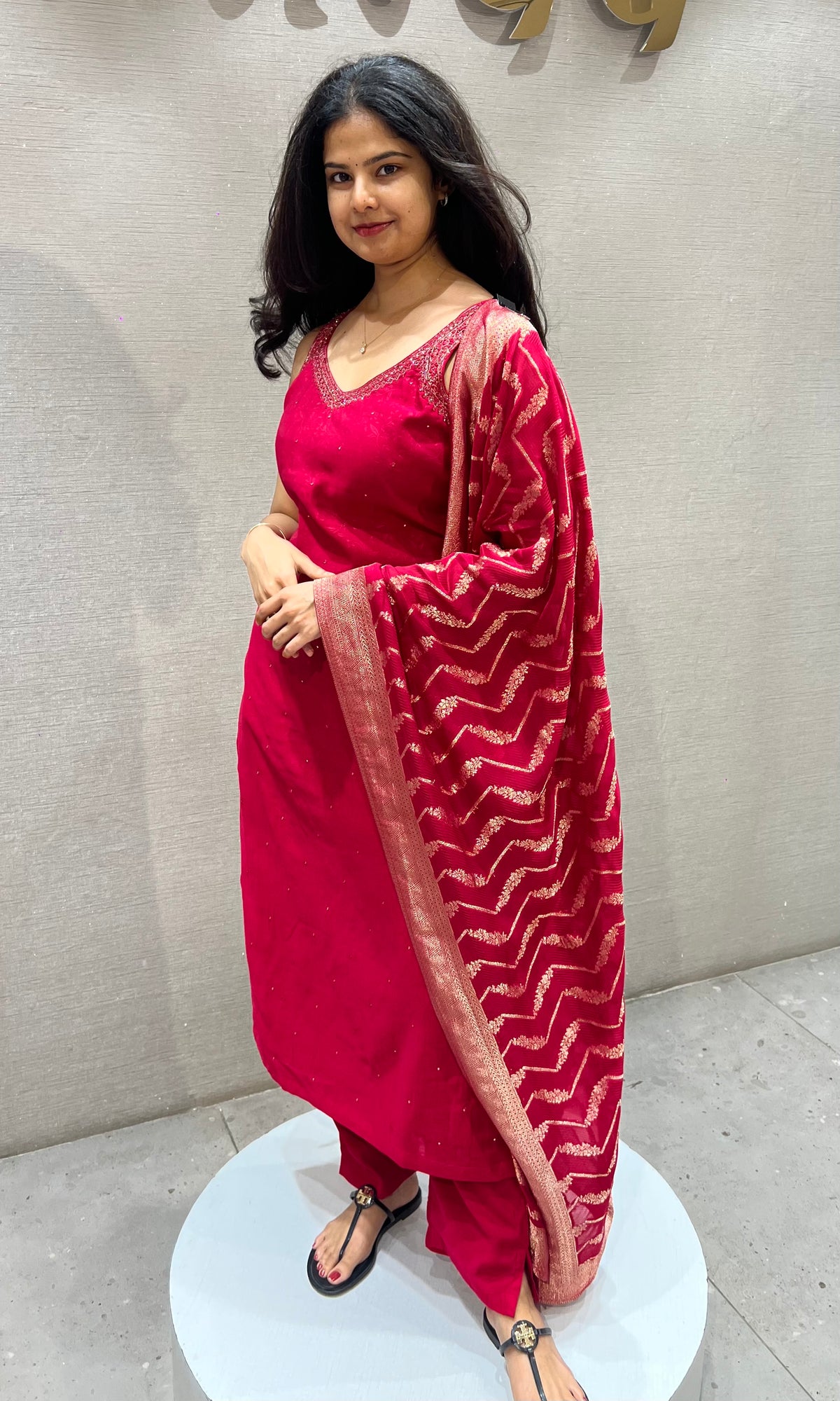 Pink Chanderi Embroidered Kurta set with Dupatta