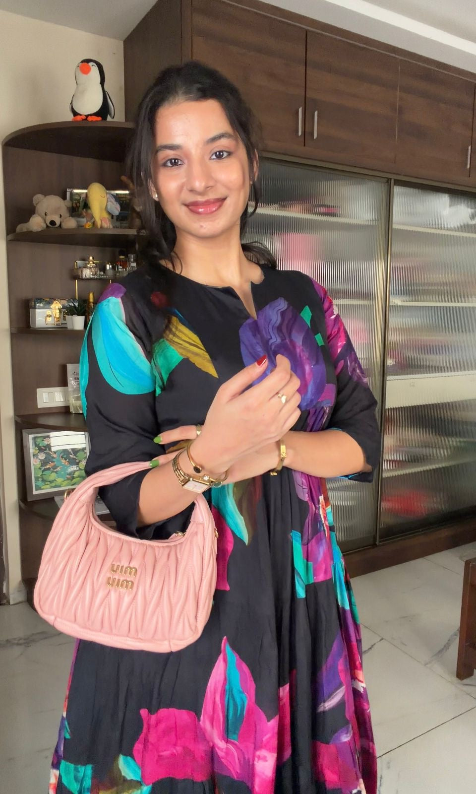 BLACK dress with vibrant FLORALS