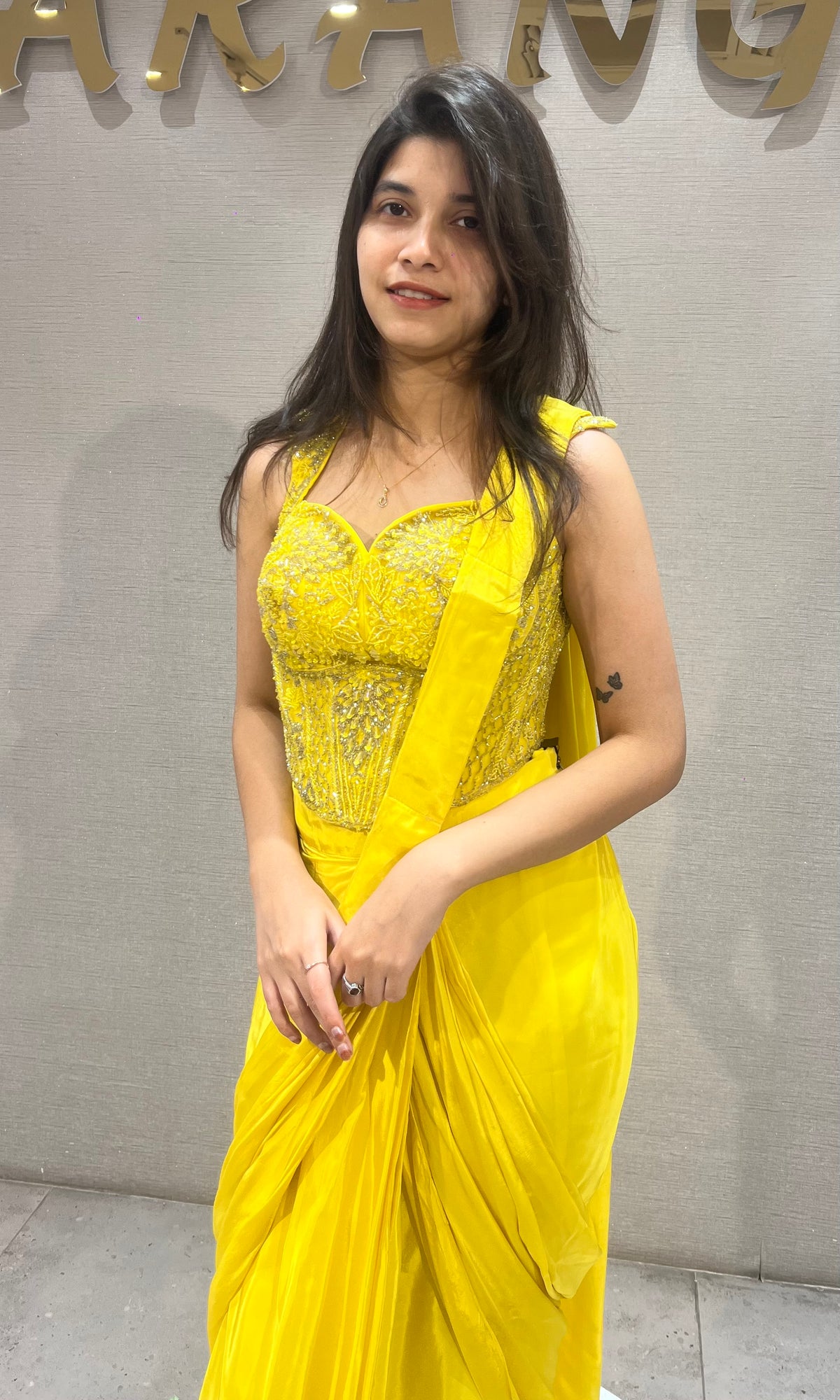 Bright Yellow Silk Saree with Embellished Blouse