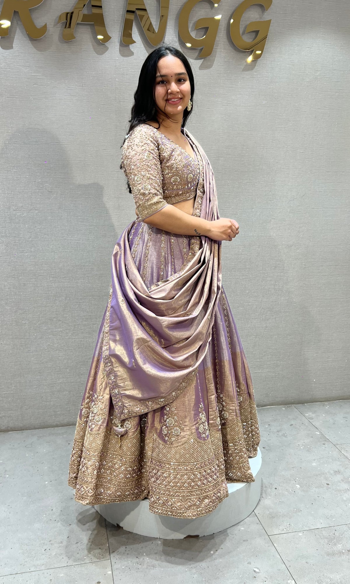 Metallic Lavender Silk Embroidered Lehenga Choli Set
