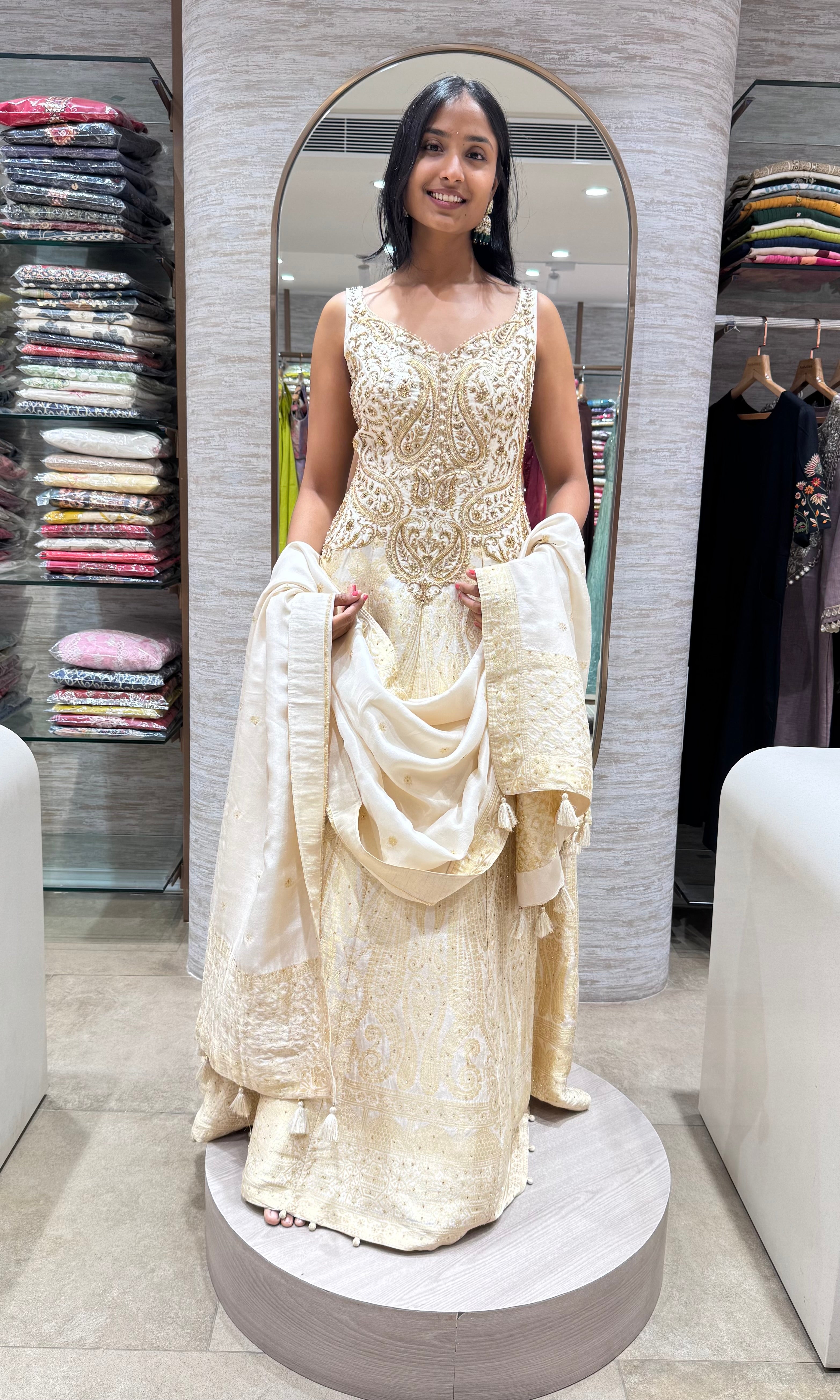 CREAM EMBROIDERED ANARKALI SET