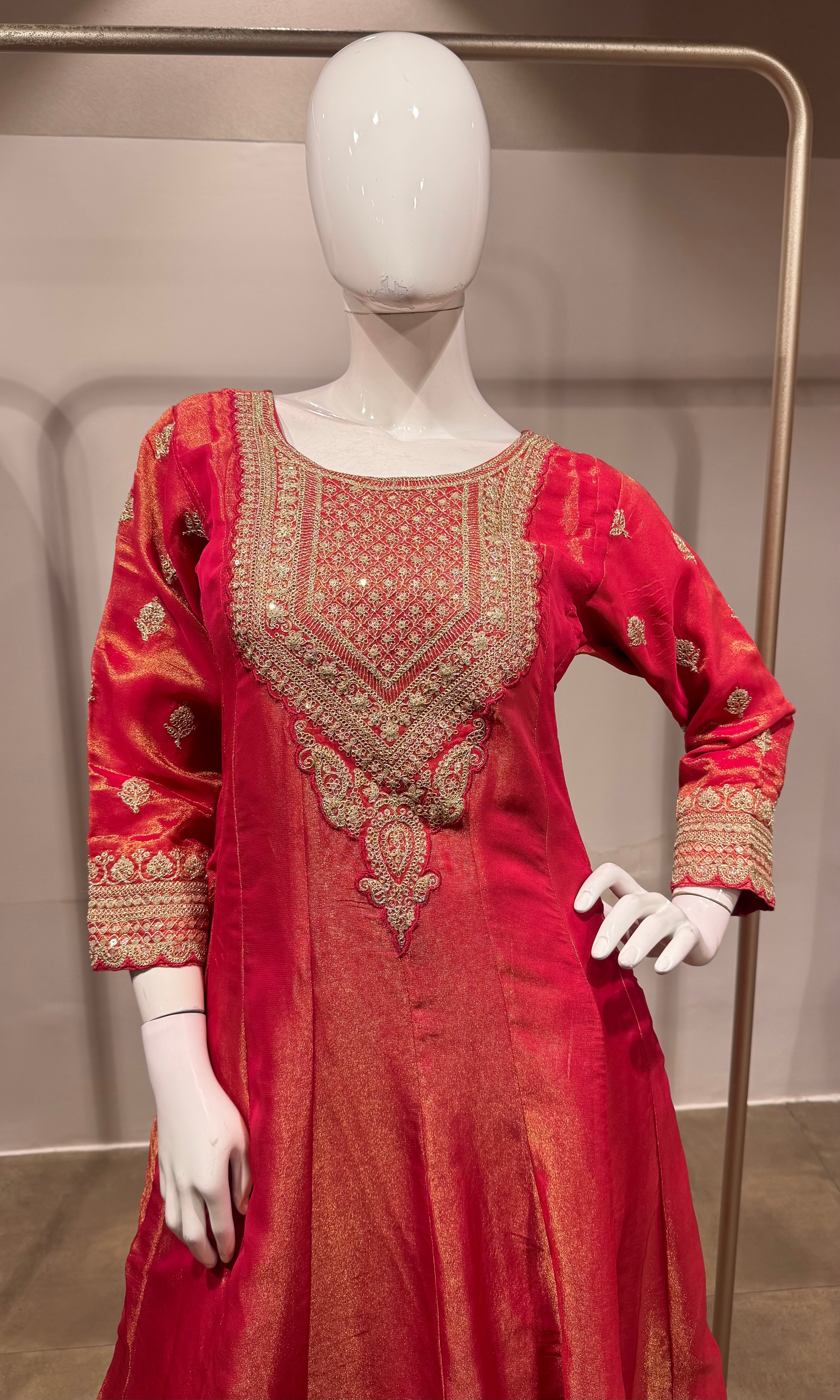Pink Golden shimmer anarkali with palazzo pants