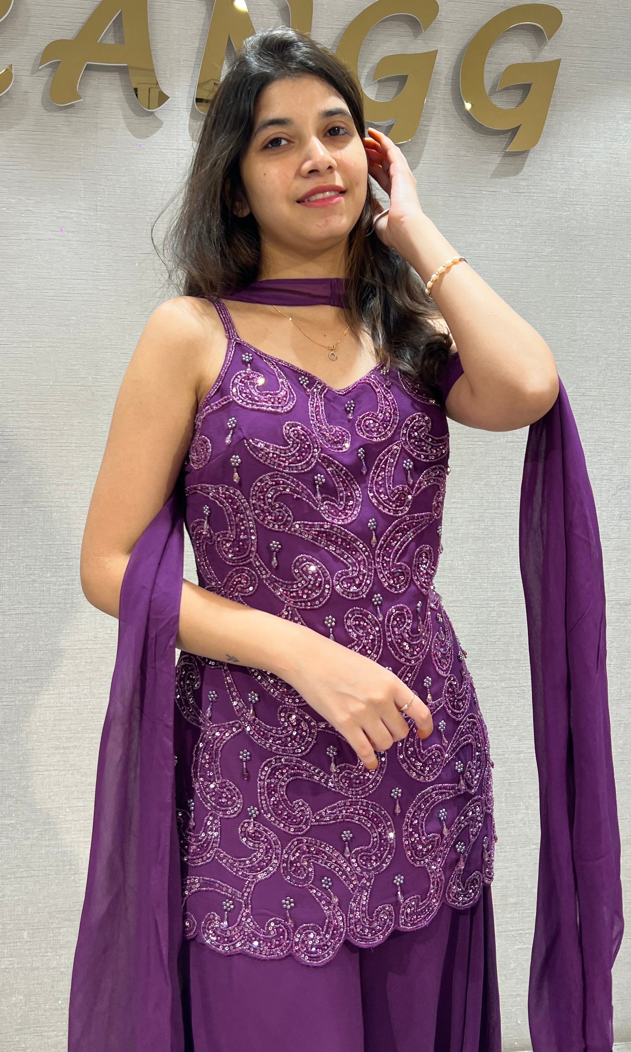 Purple Floral Embroidered Sharara set