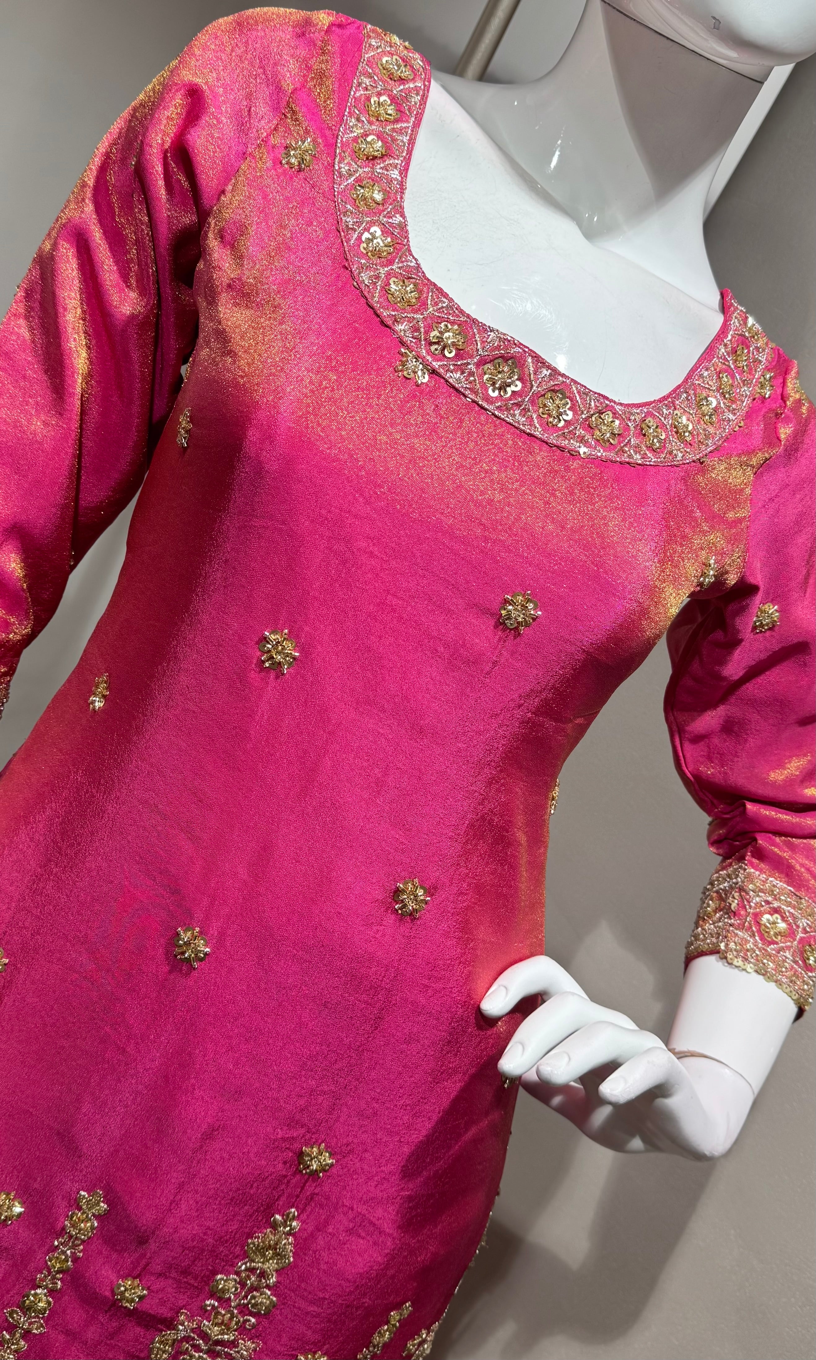 Pink gold zari work sharara set