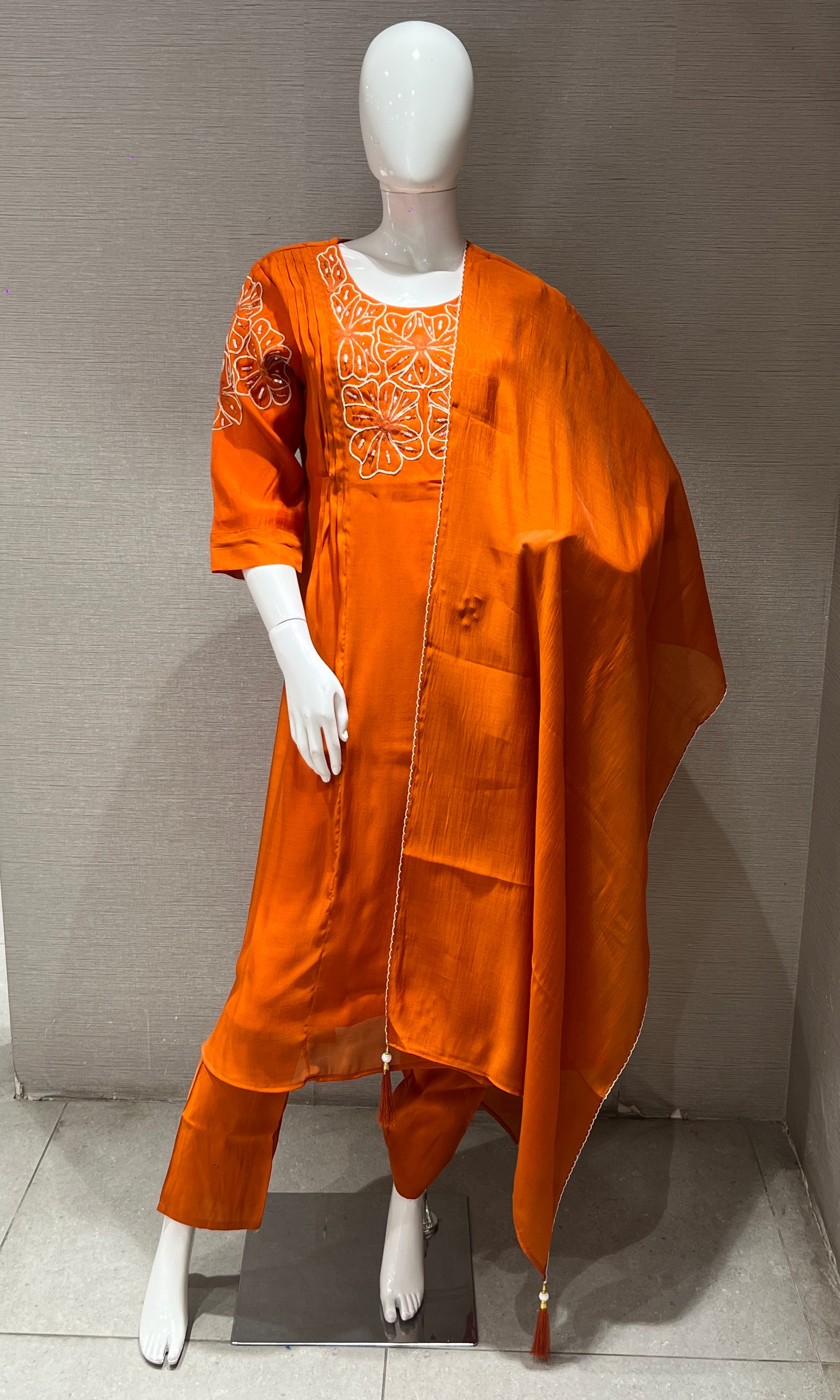 Rust FLORAL MUL CHANDERI kurta set