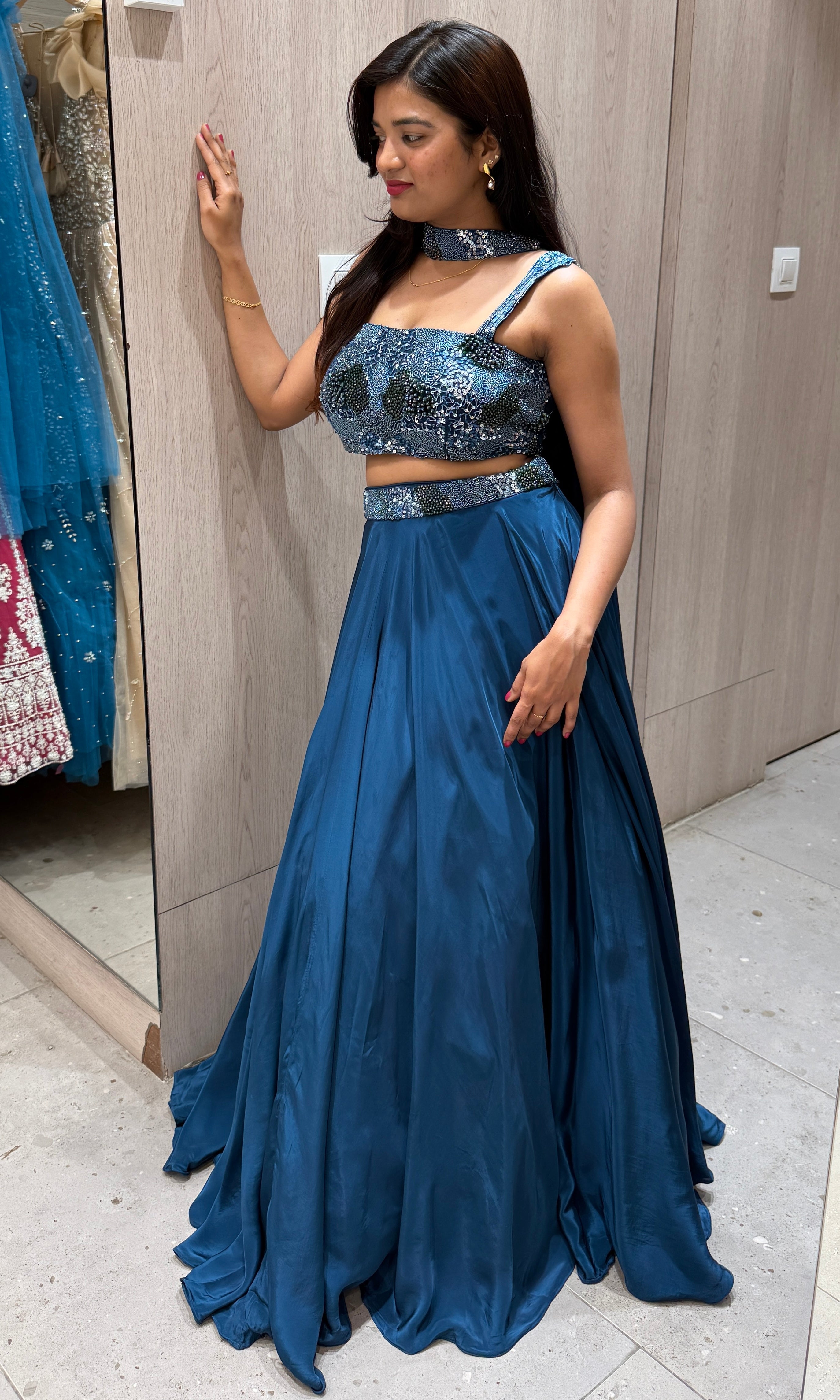 Blue lehenga with neck Dupatta 1000