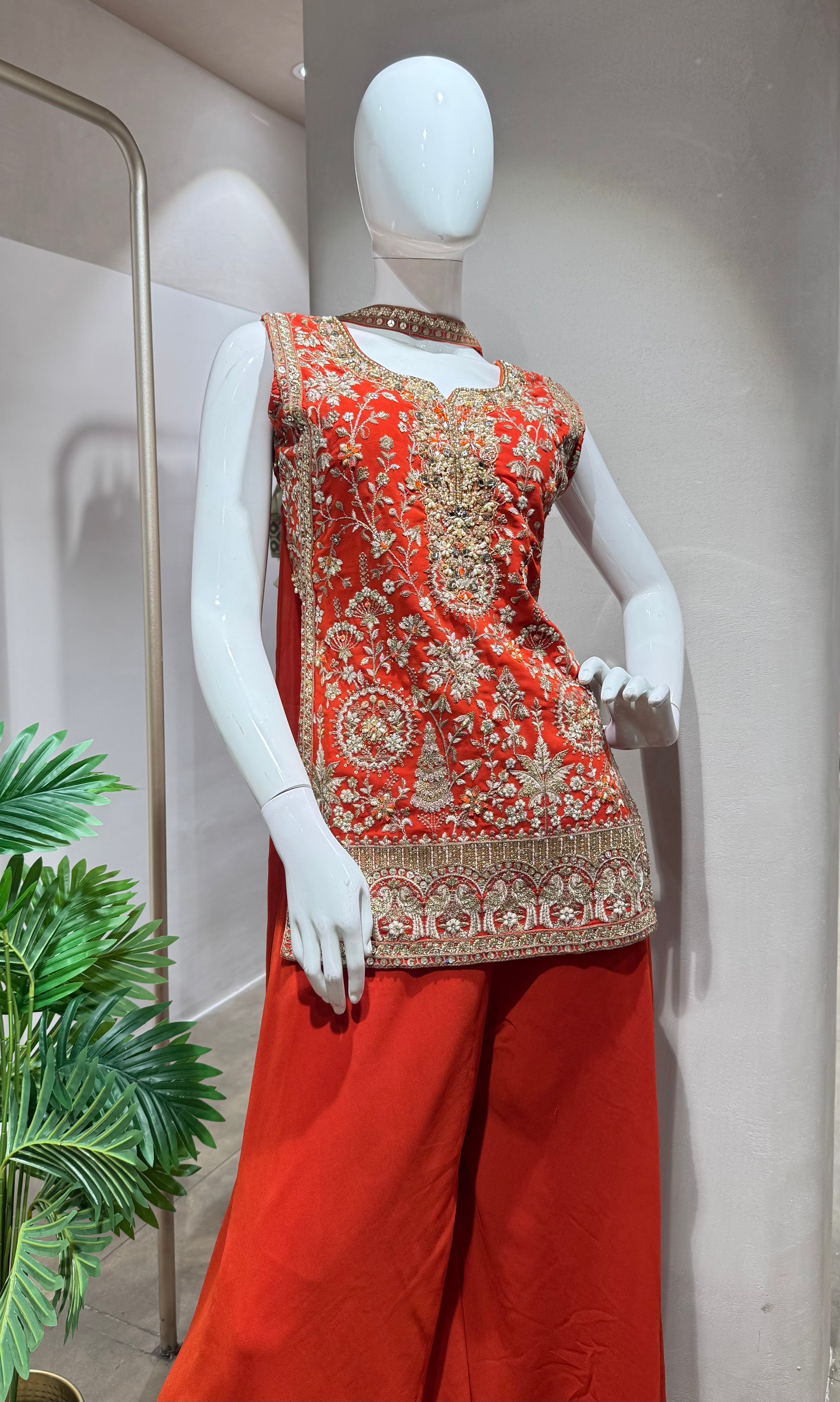 ORANGE EMBROIDERY SHARARA SET