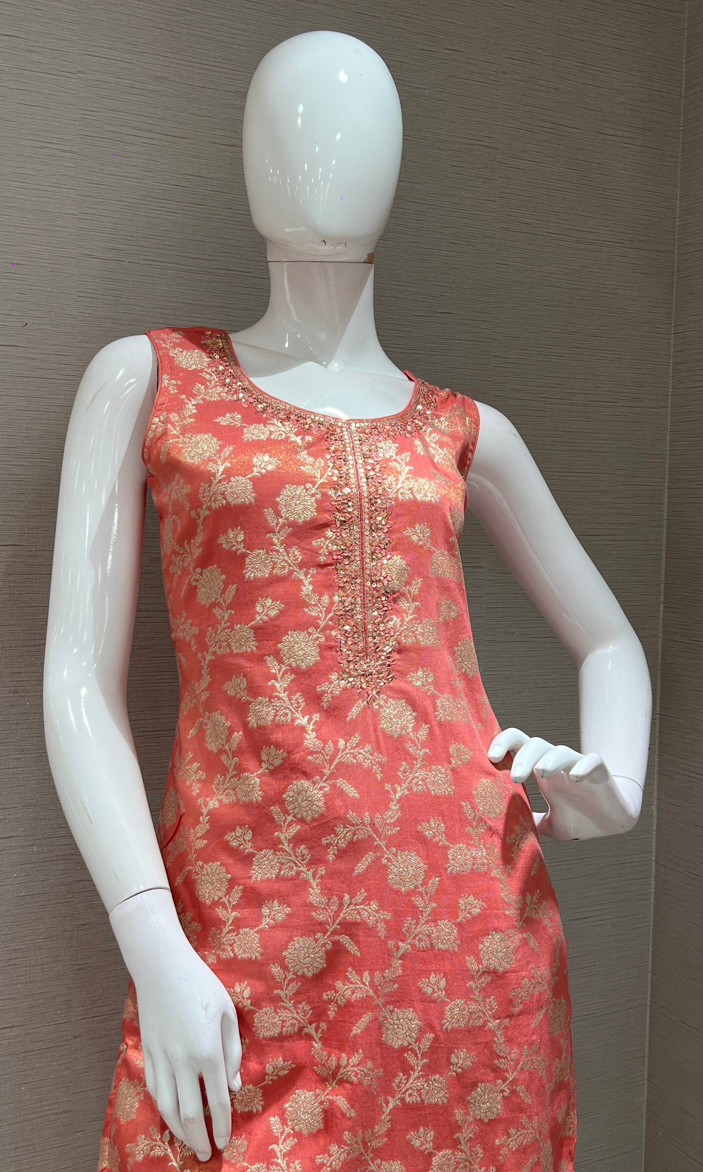 Peach golden embroidered kurta set