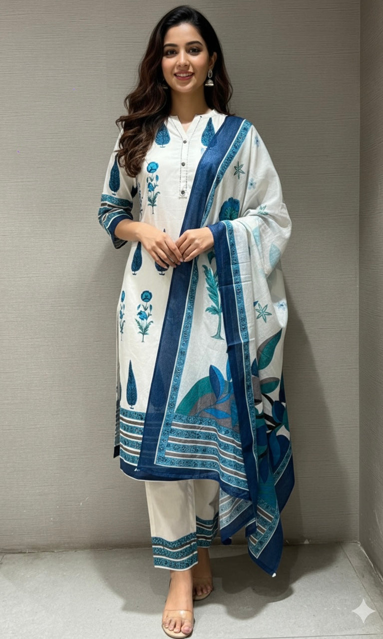 Cream ETHNIC PRINTED kurta set