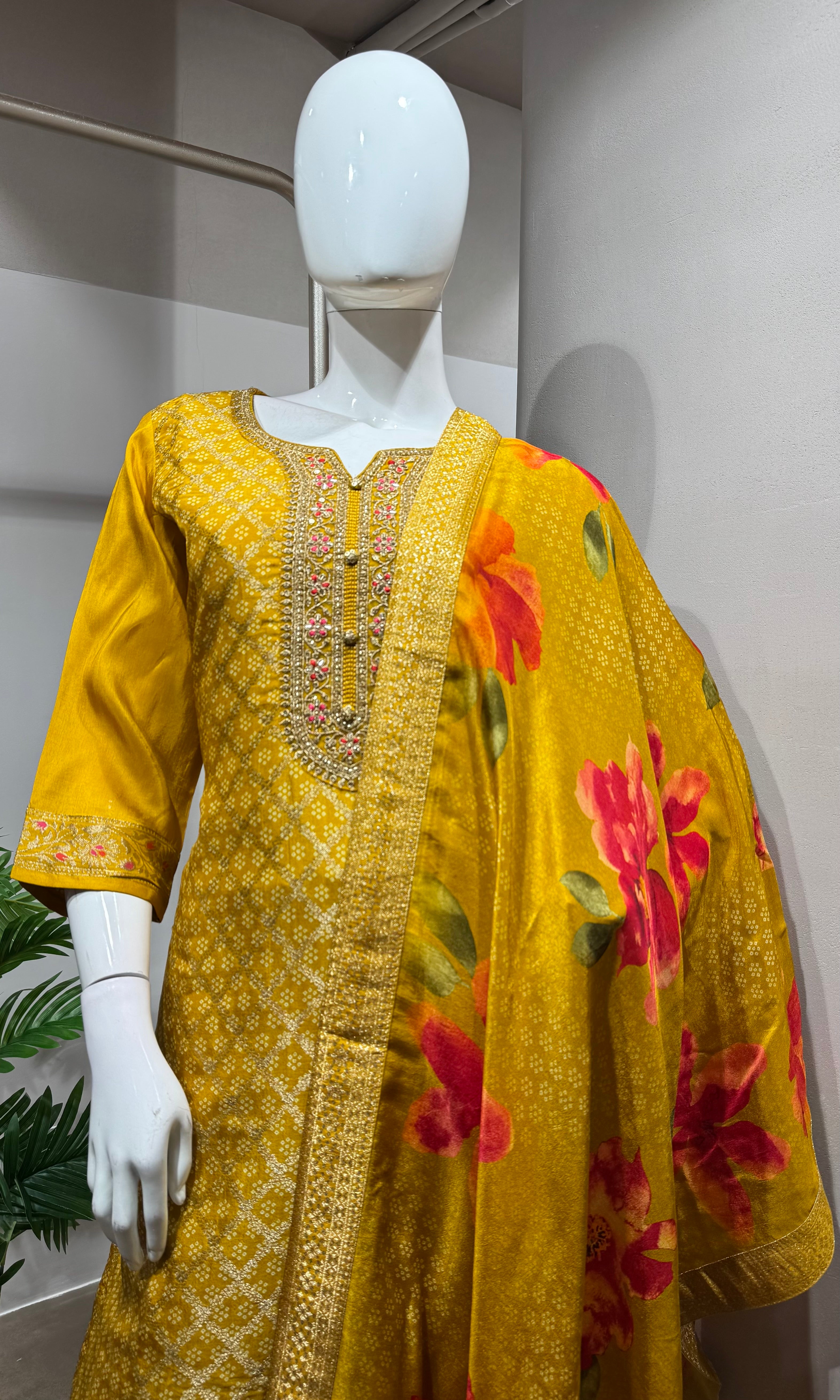 Mustard Yellow Embroidered Kurta Set