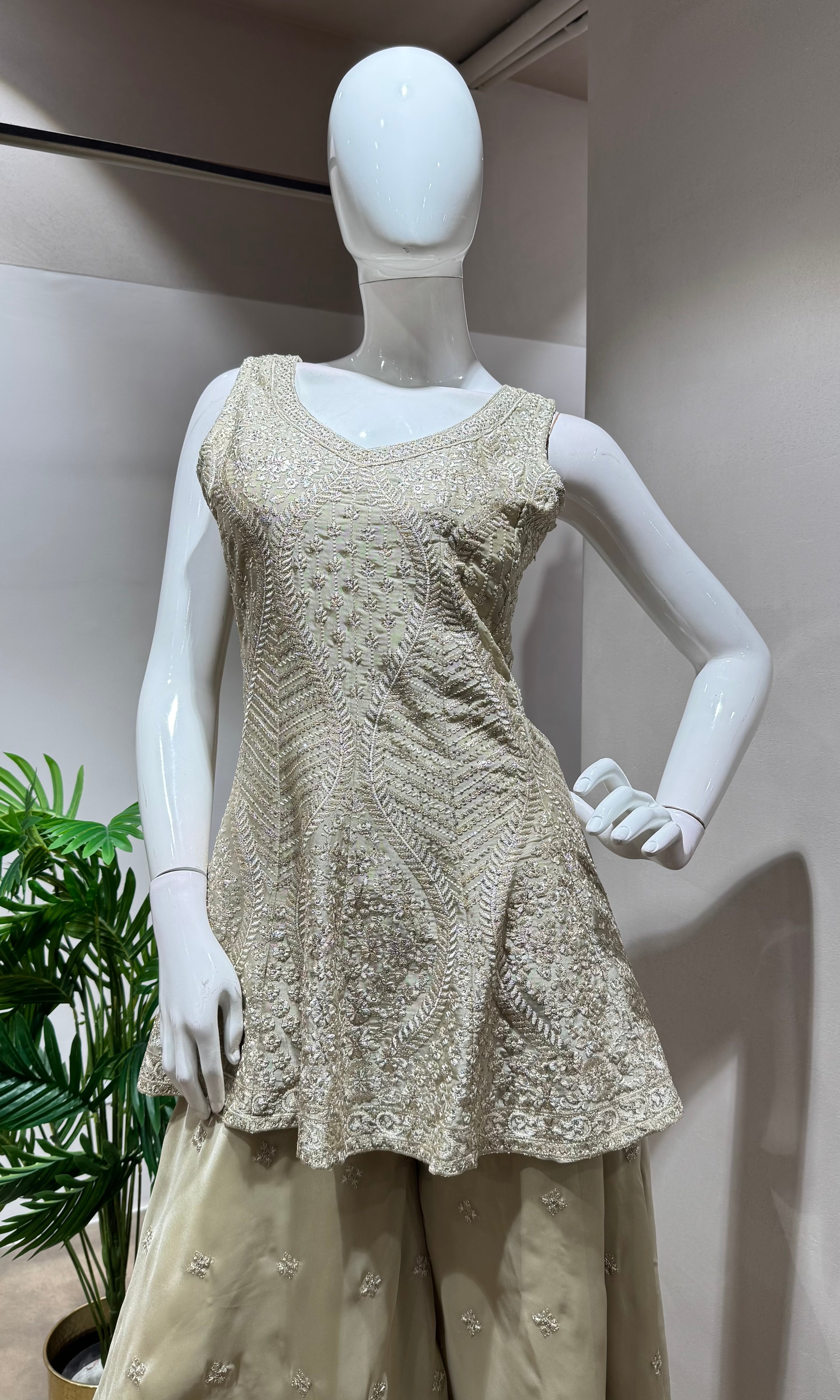 GREY Elegant Embroidery PALAZZO SET