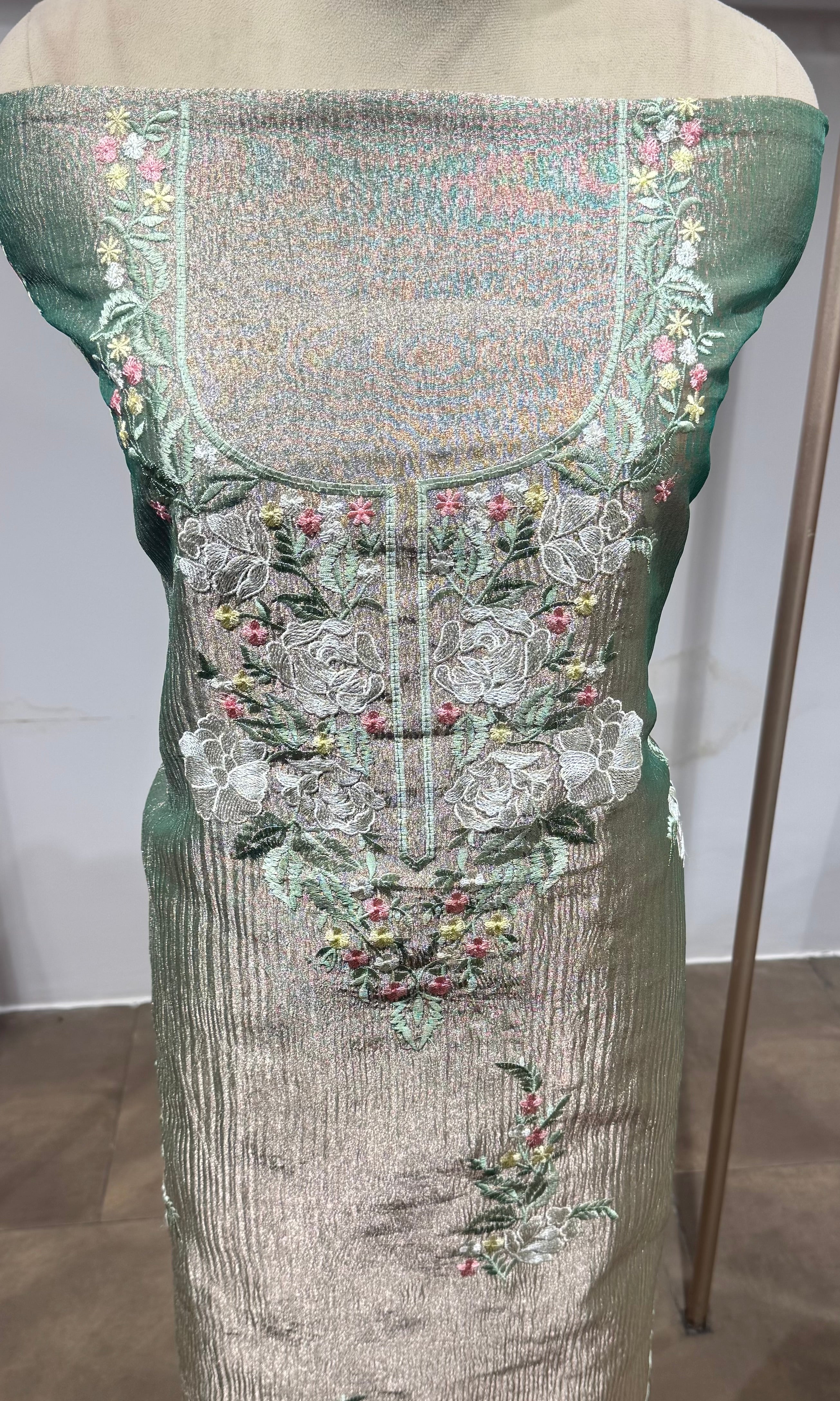 Green Floral tissue dress material