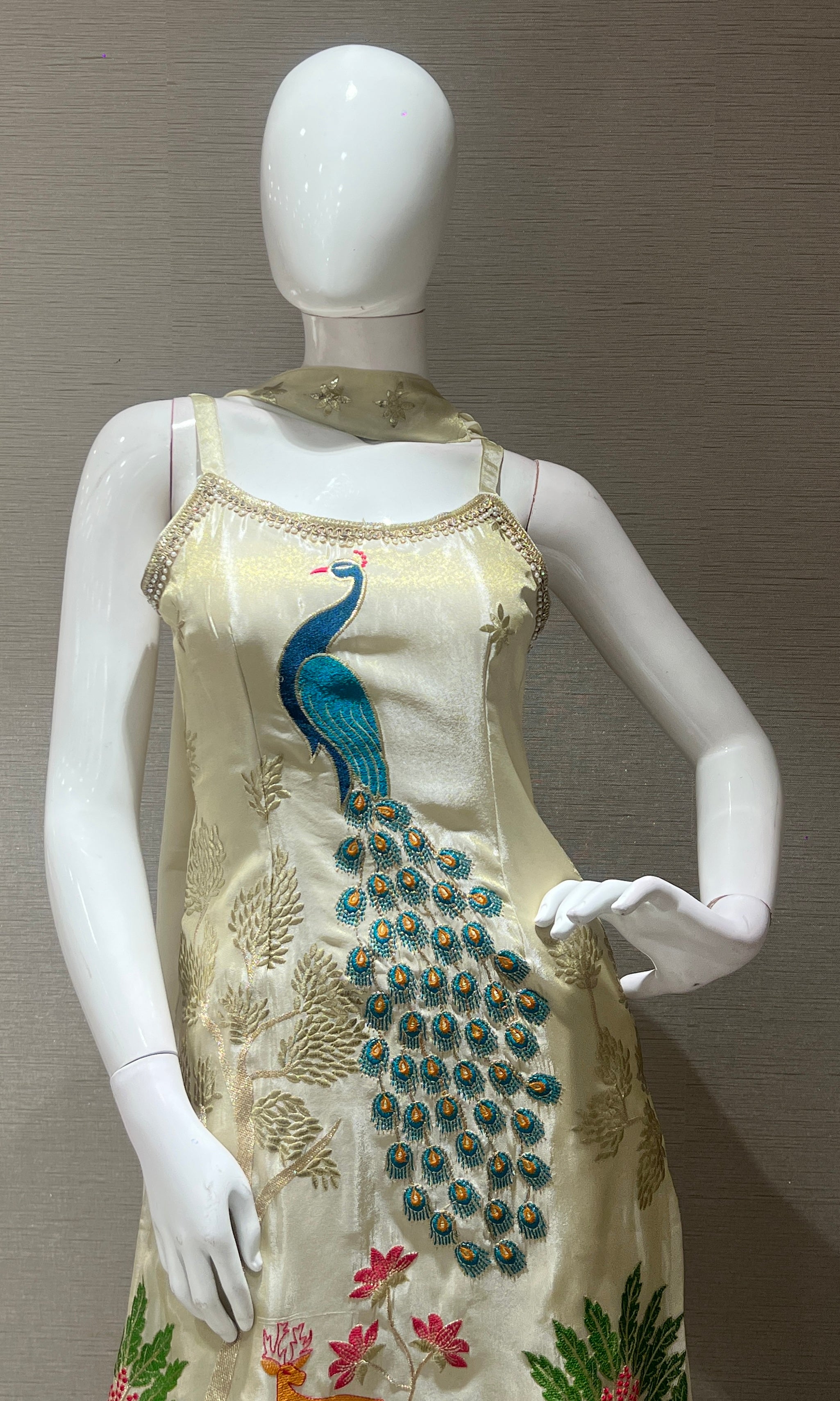 Cream PEACOCK EMBROIDERED palazzo