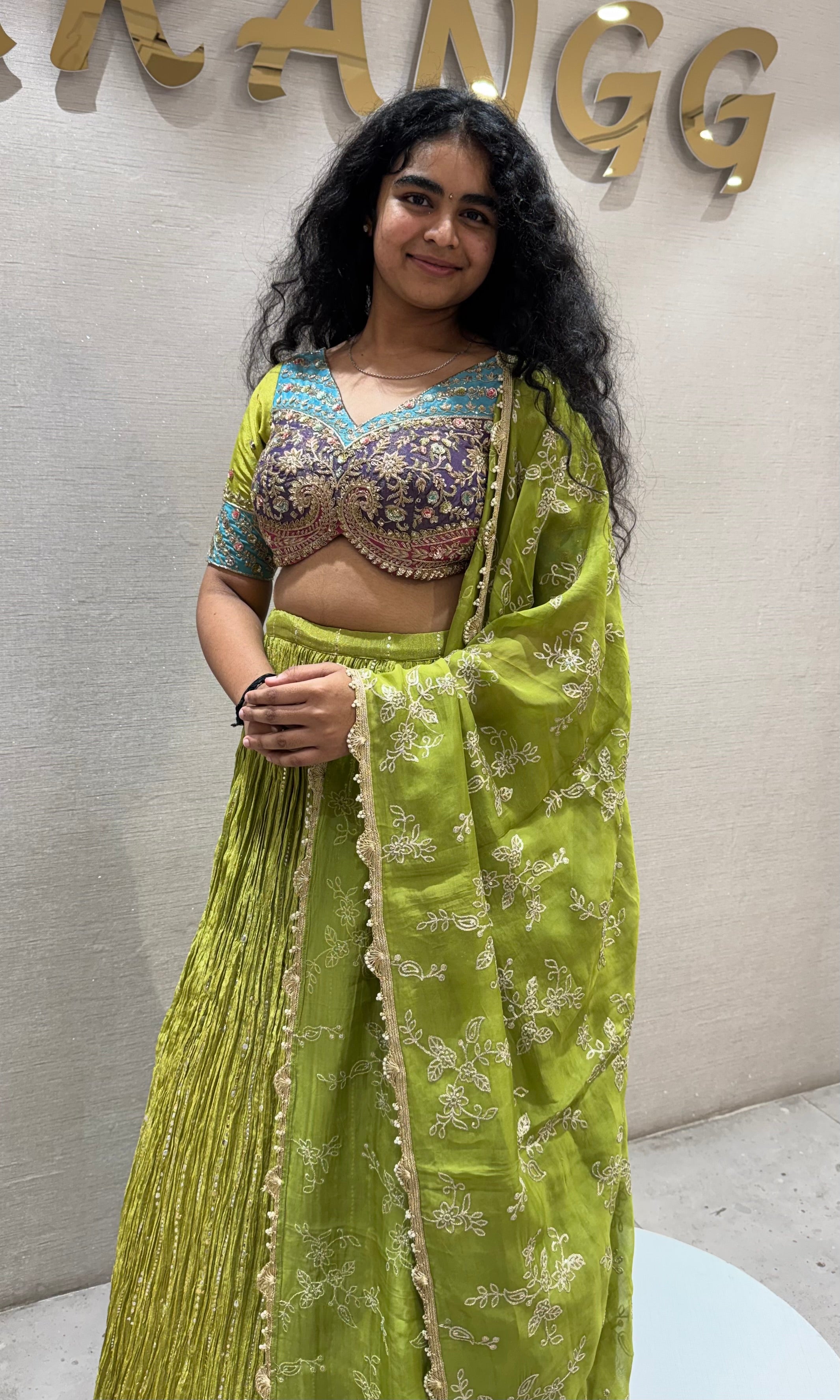Parrot Green Intricate Embroidered Lehenga