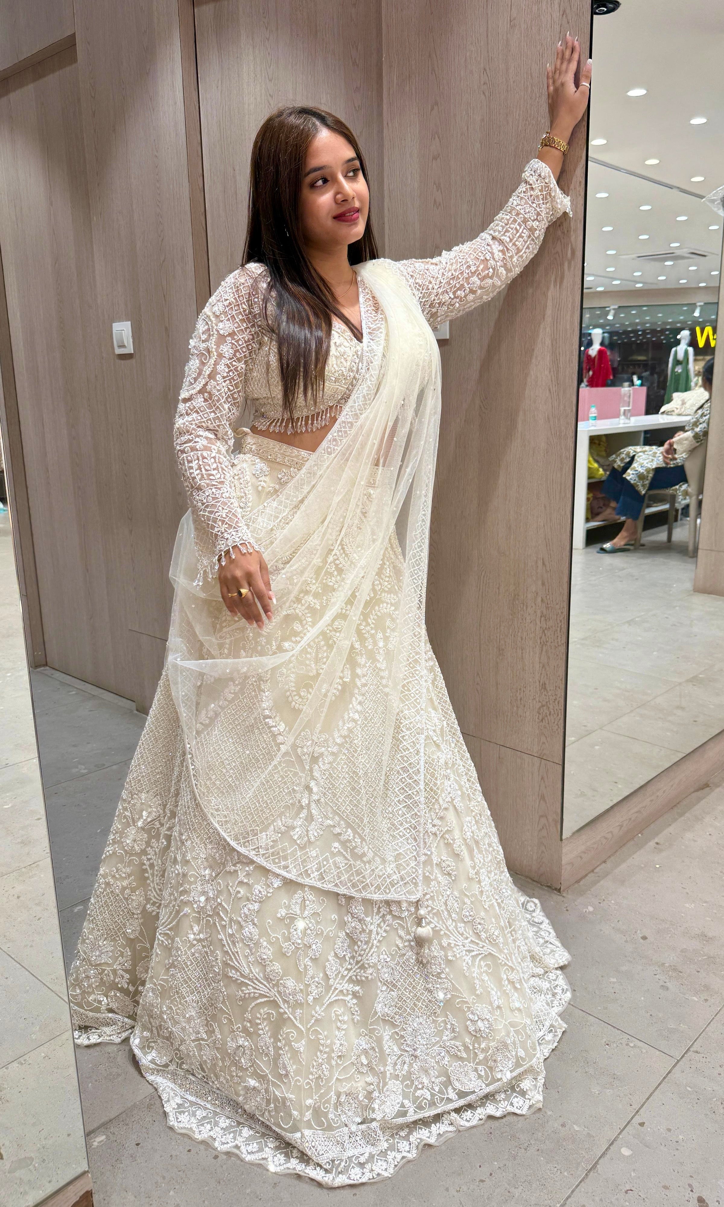 Ivory Pearl White Net Lehenga