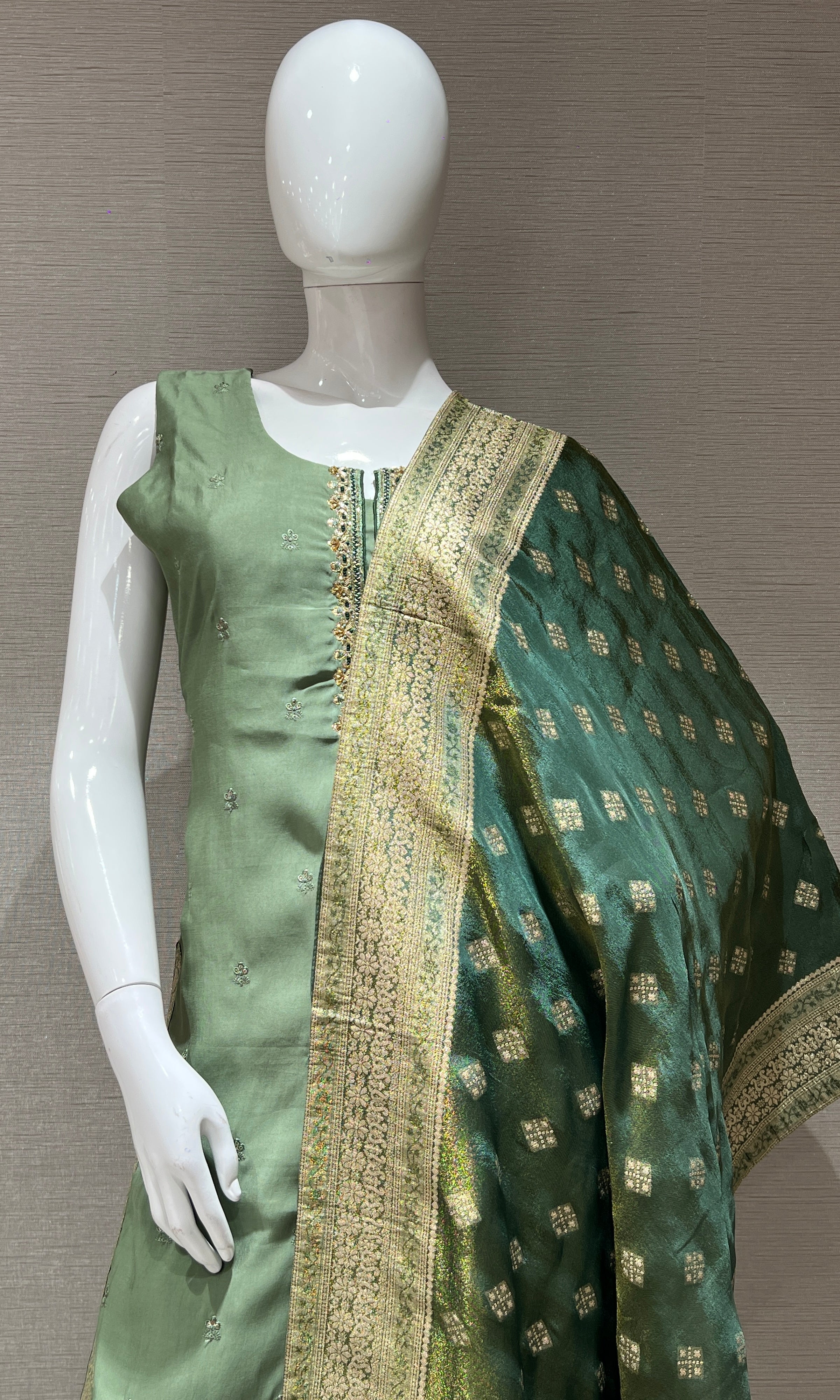 Green embroidered kurta set