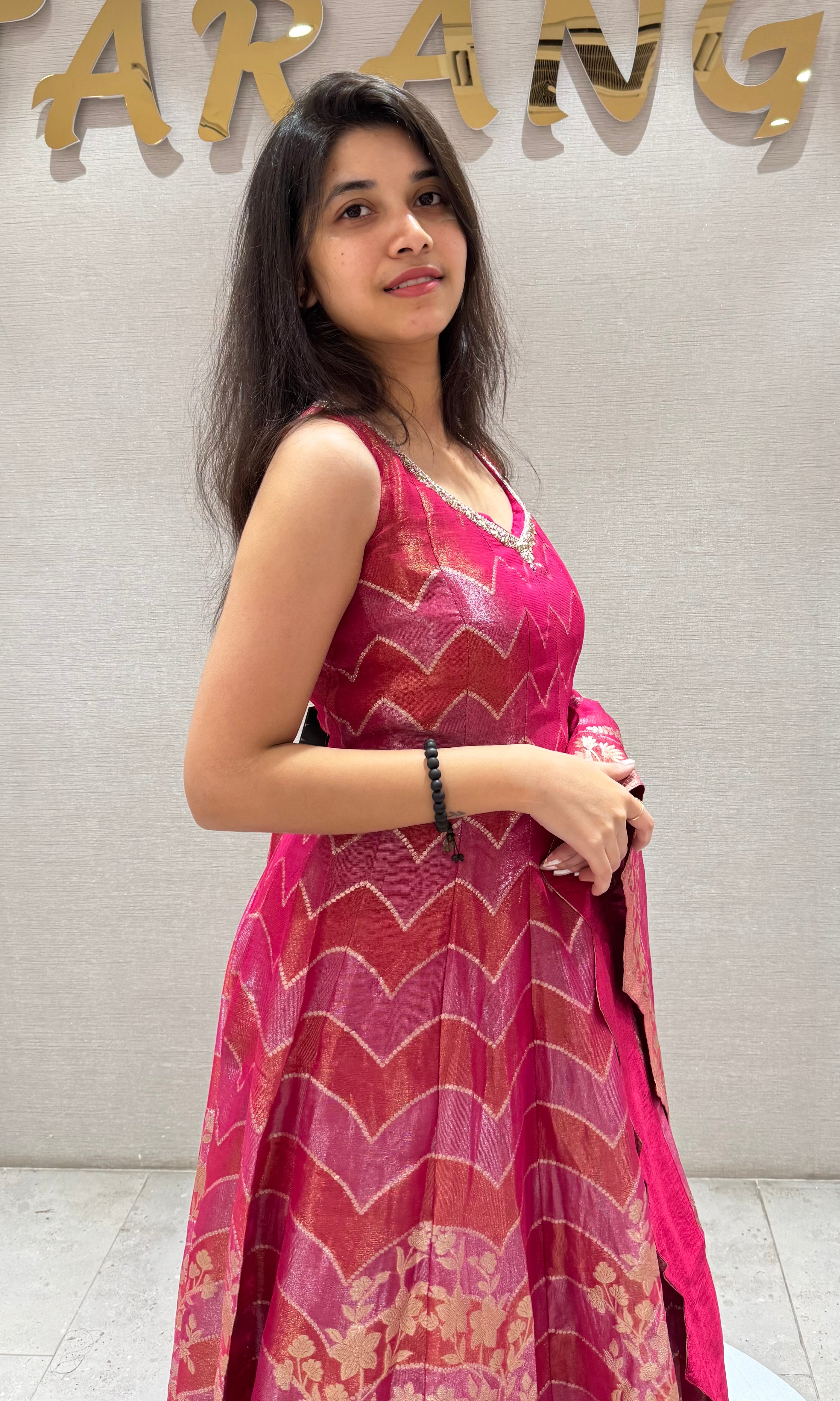 Pink GOLDEN EMBROIDERY ANARKALI SET