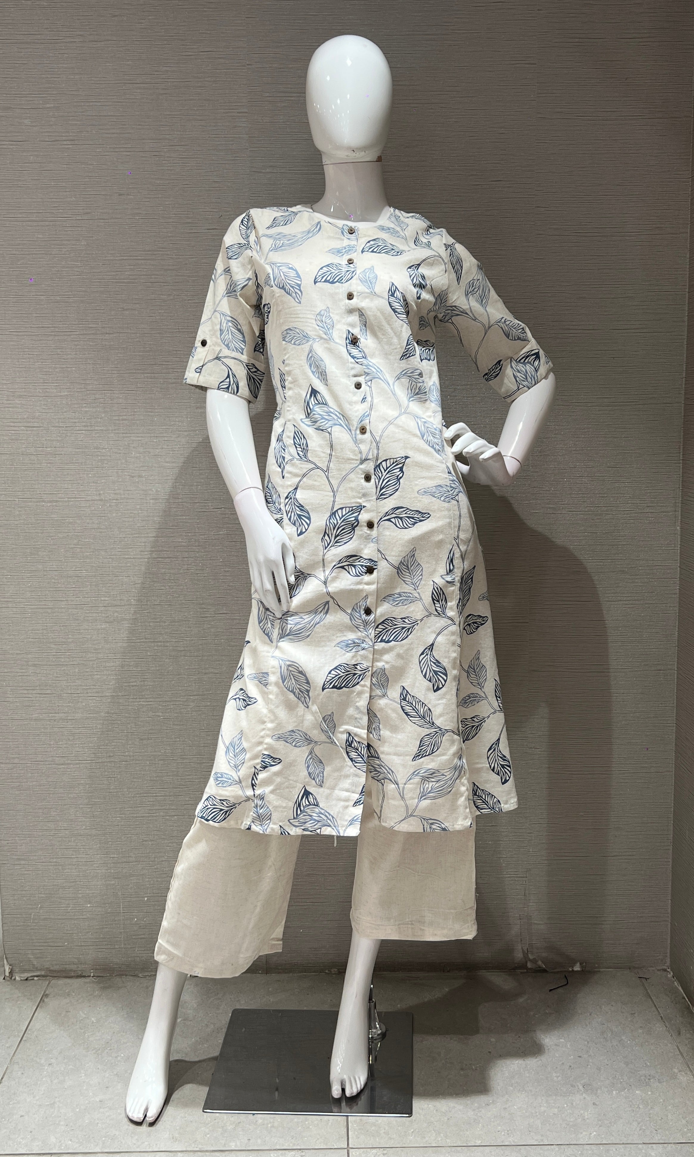 Navy blue LEAF PRINT KURTI