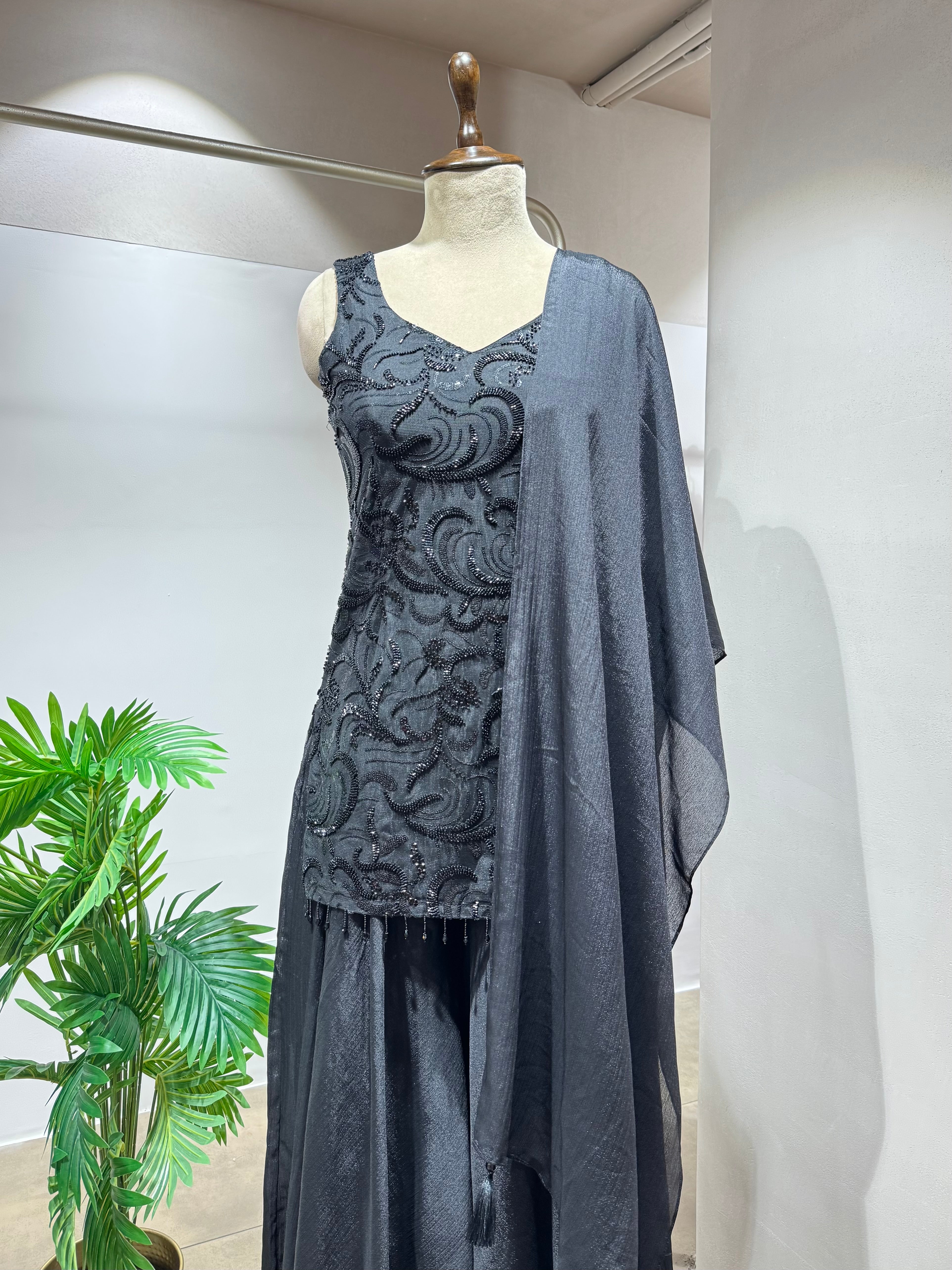 BLACK SHARARA WITH BEAD WORK